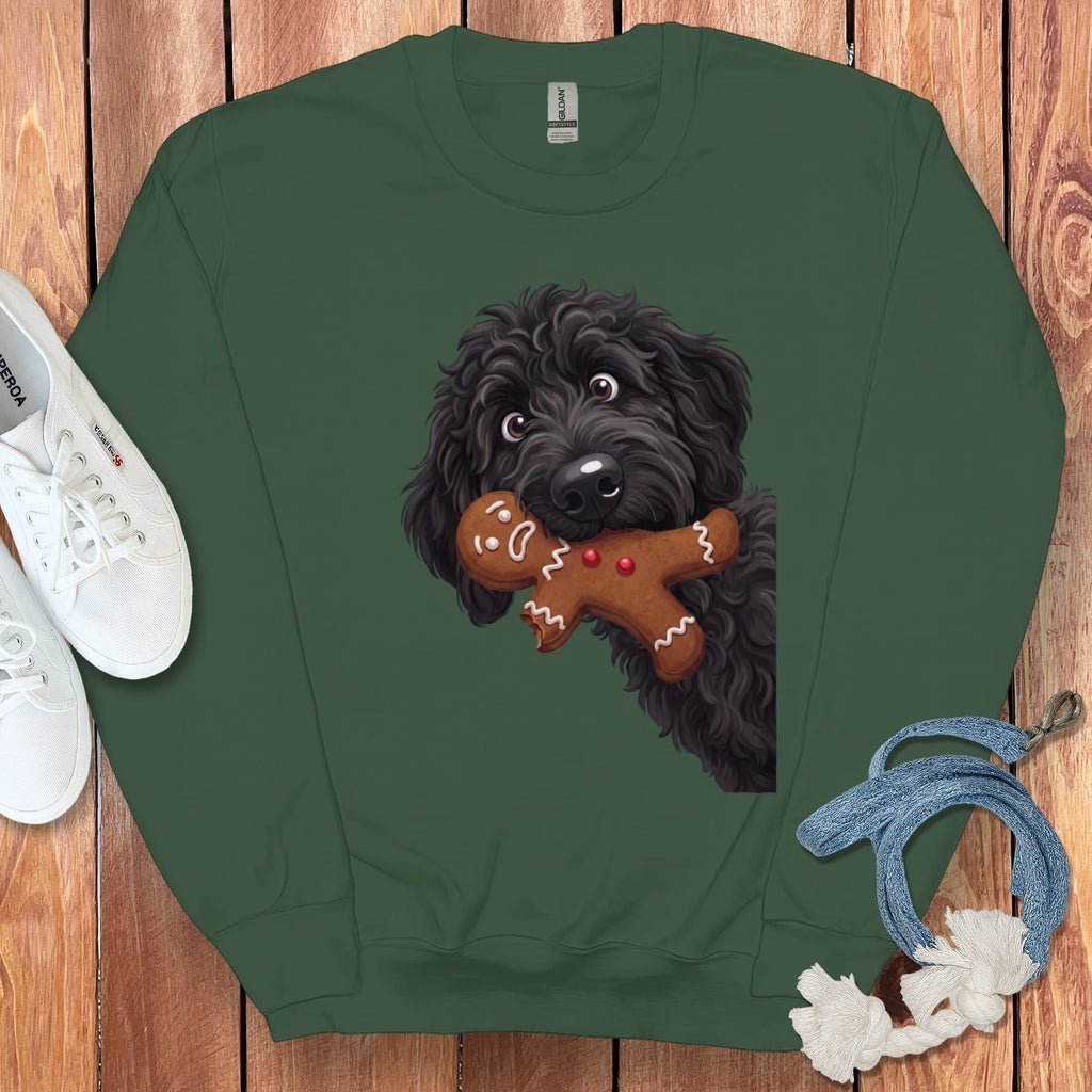 Black Goldendoodle Cookie Thief Sweatshirt in Forest Green / S by Puppy Jo