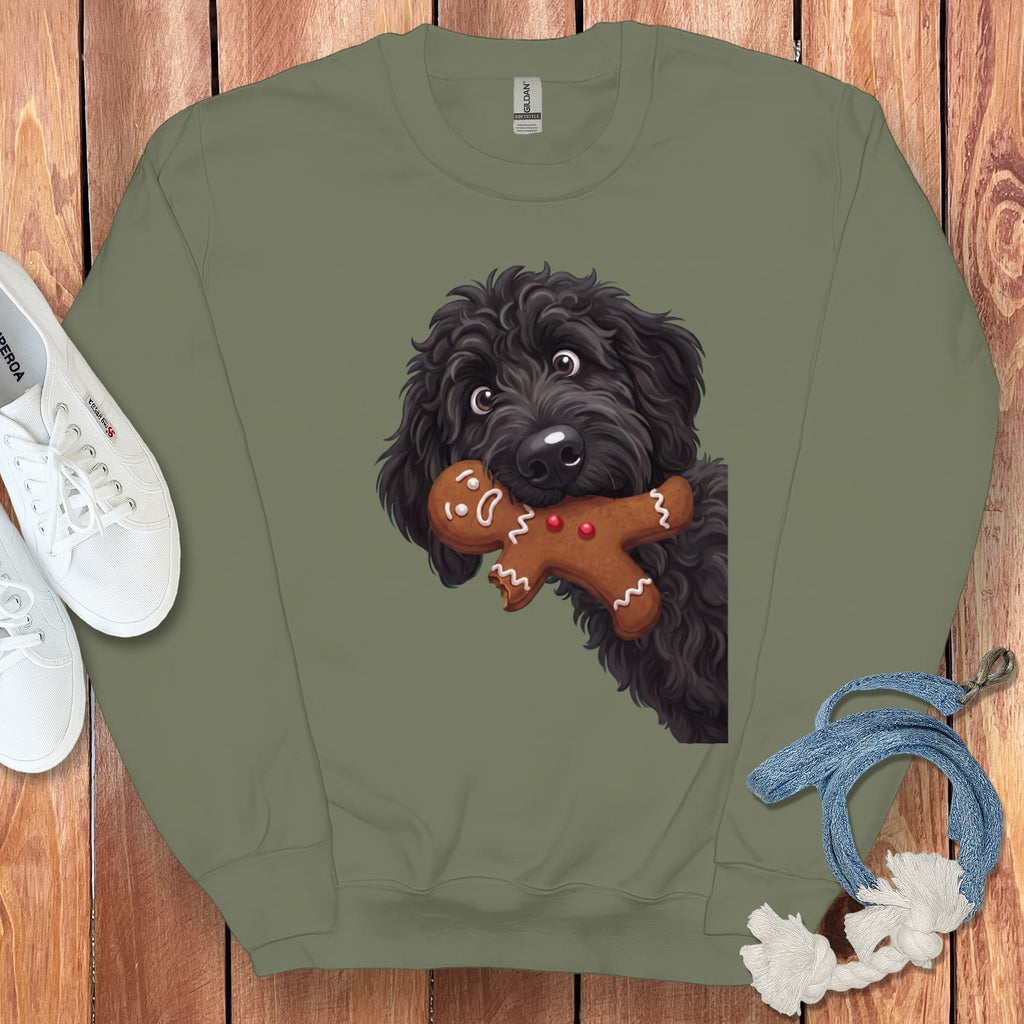 Black Goldendoodle Cookie Thief Sweatshirt in Military Green / S by Puppy Jo