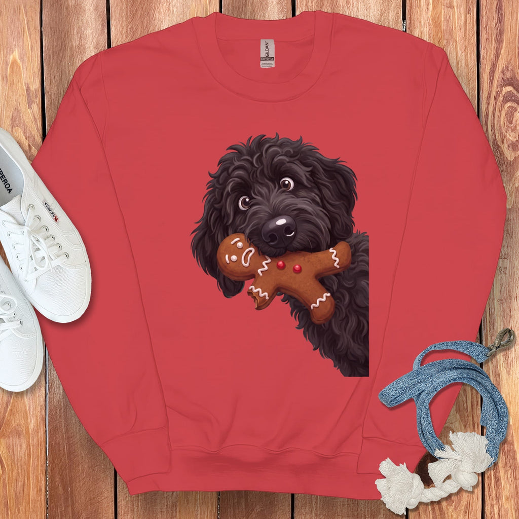 Black Goldendoodle Cookie Thief Sweatshirt in Red / S by Puppy Jo