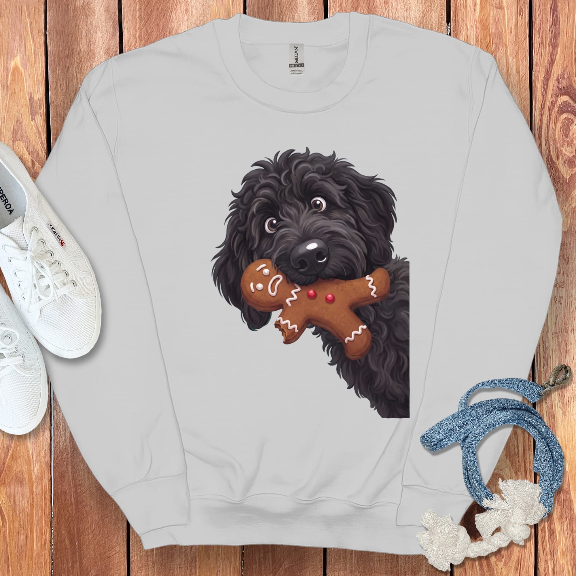 Black Goldendoodle Cookie Thief Sweatshirt in Sport Grey / S by Puppy Jo