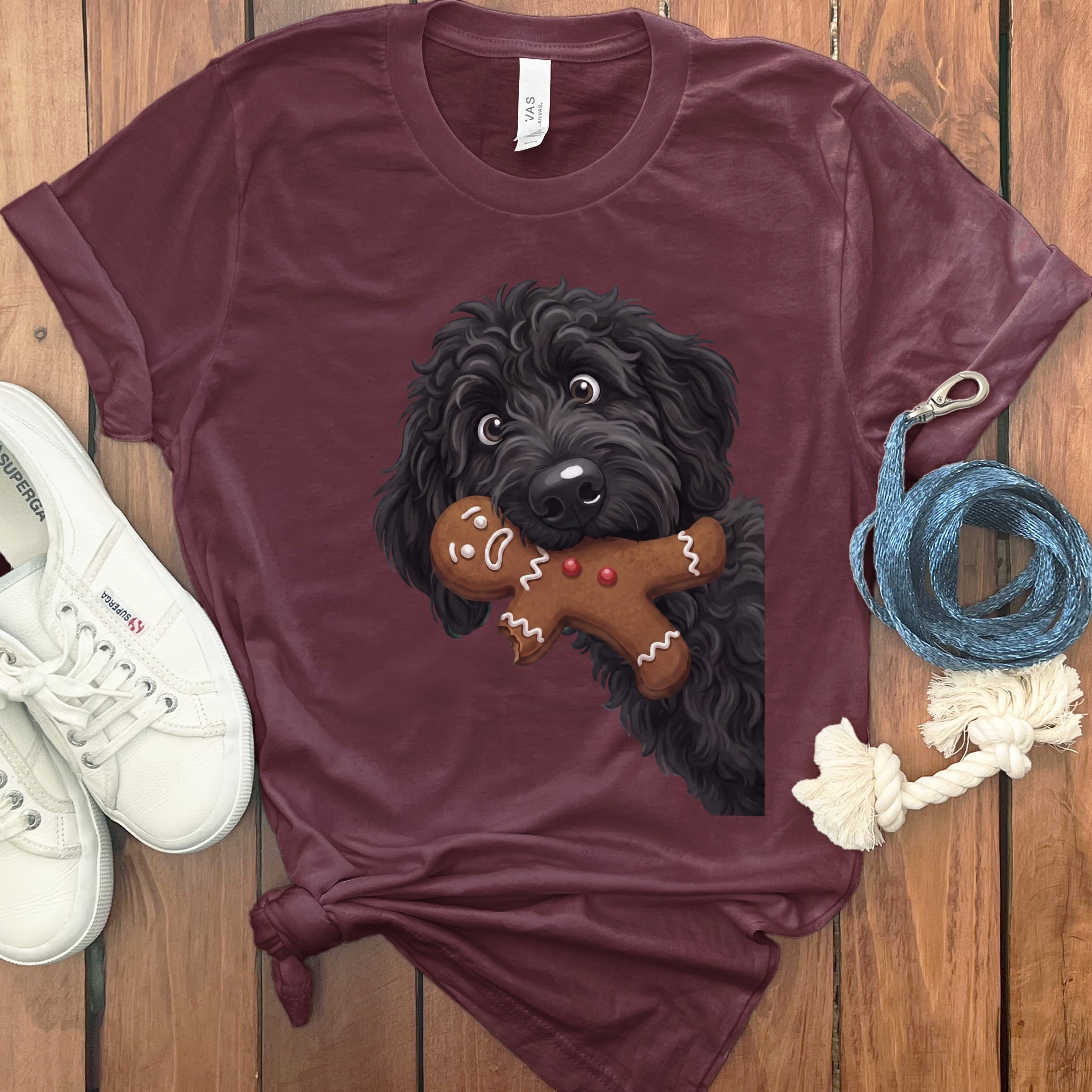 Black Goldendoodle Cookie Thief T-Shirt in Maroon / S by Puppy Jo