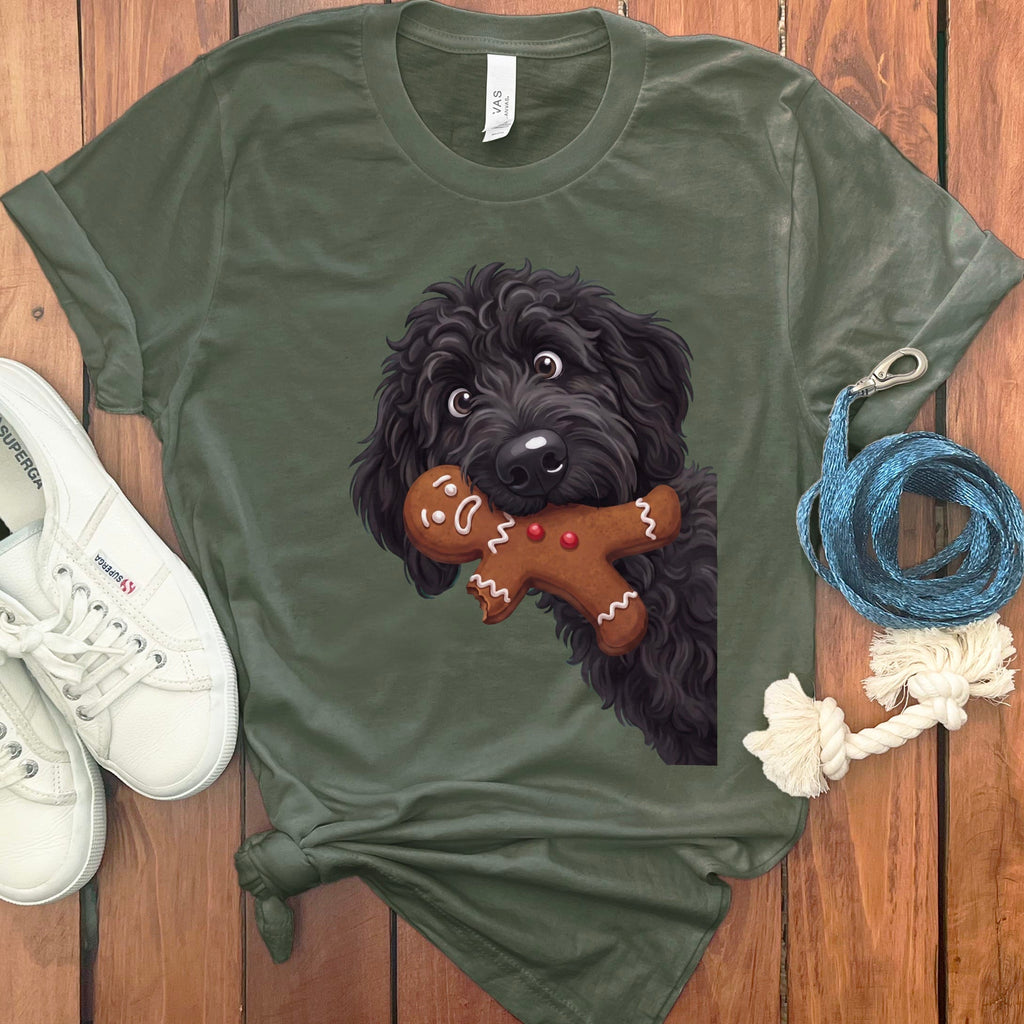Black Goldendoodle Cookie Thief T-Shirt in Military Green / S by Puppy Jo