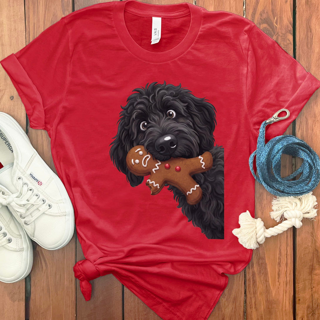 Black Goldendoodle Cookie Thief T-Shirt in Red / S by Puppy Jo