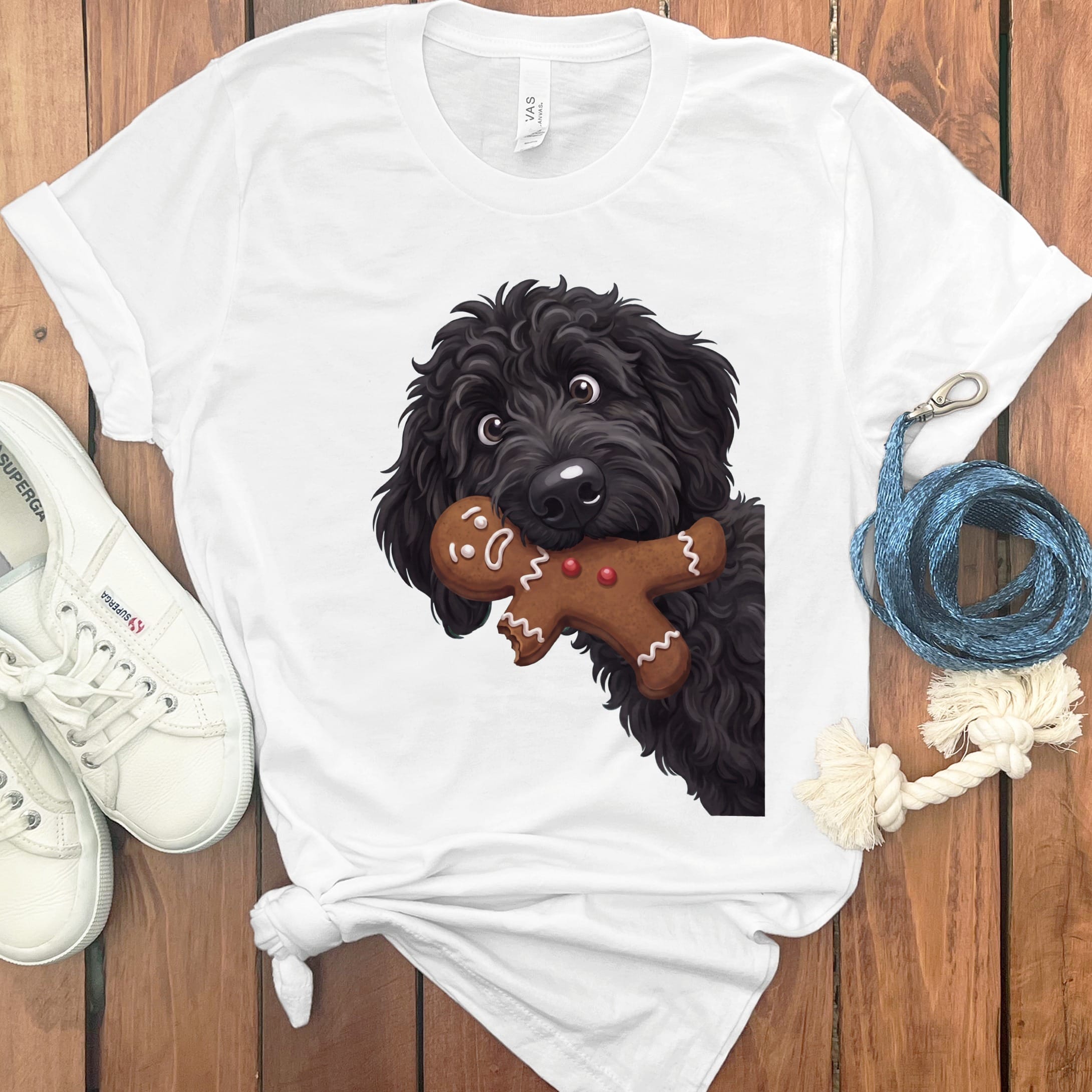 Black Goldendoodle Cookie Thief T-Shirt in White / S by Puppy Jo
