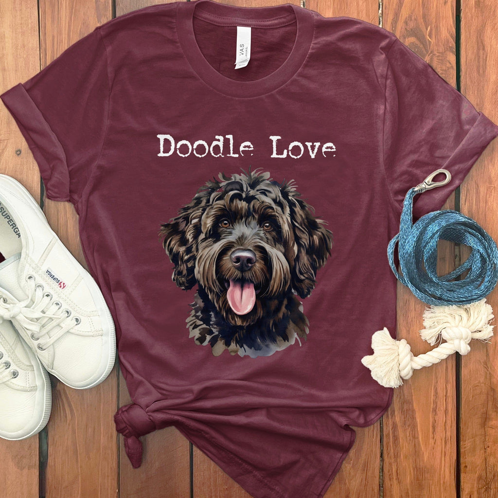 Black Goldendoodle Doodle Love T-Shirt in Maroon / S by Puppy Jo