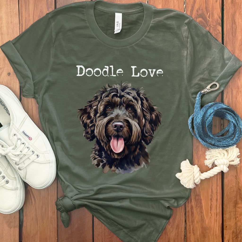 Black Goldendoodle Doodle Love T-Shirt in Military Green / S by Puppy Jo