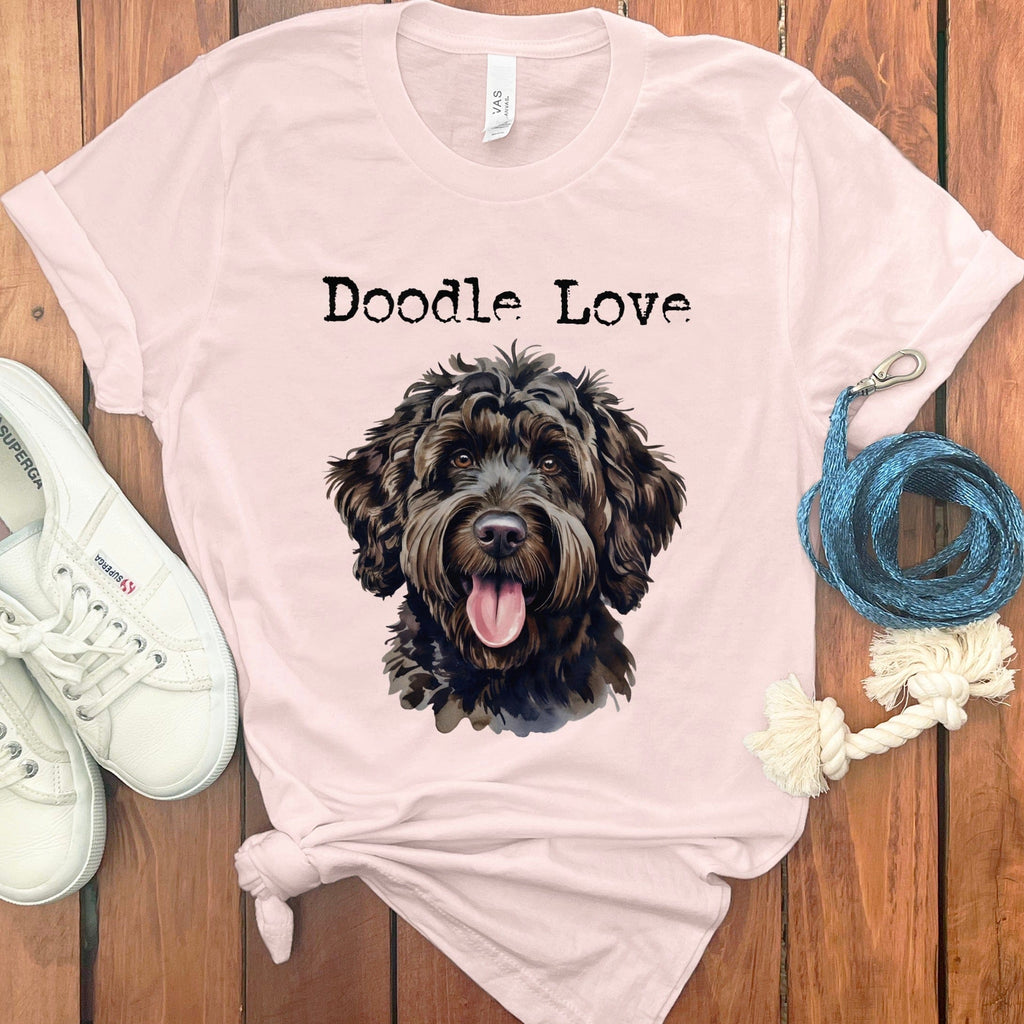 Black Goldendoodle Doodle Love T-Shirt in Soft Pink / S by Puppy Jo