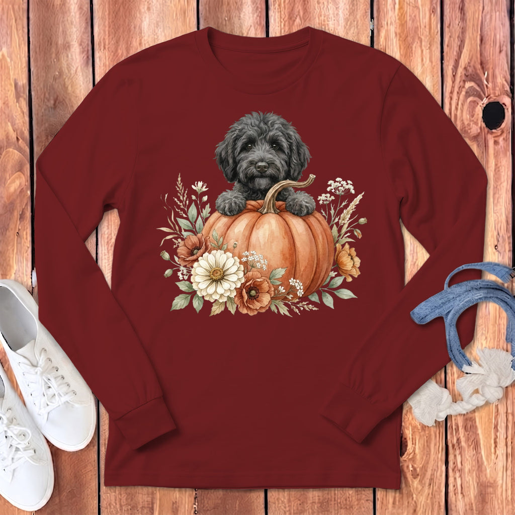 Black Goldendoodle Fall Long Sleeve T-Shirt in Cardinal / S by Puppy Jo