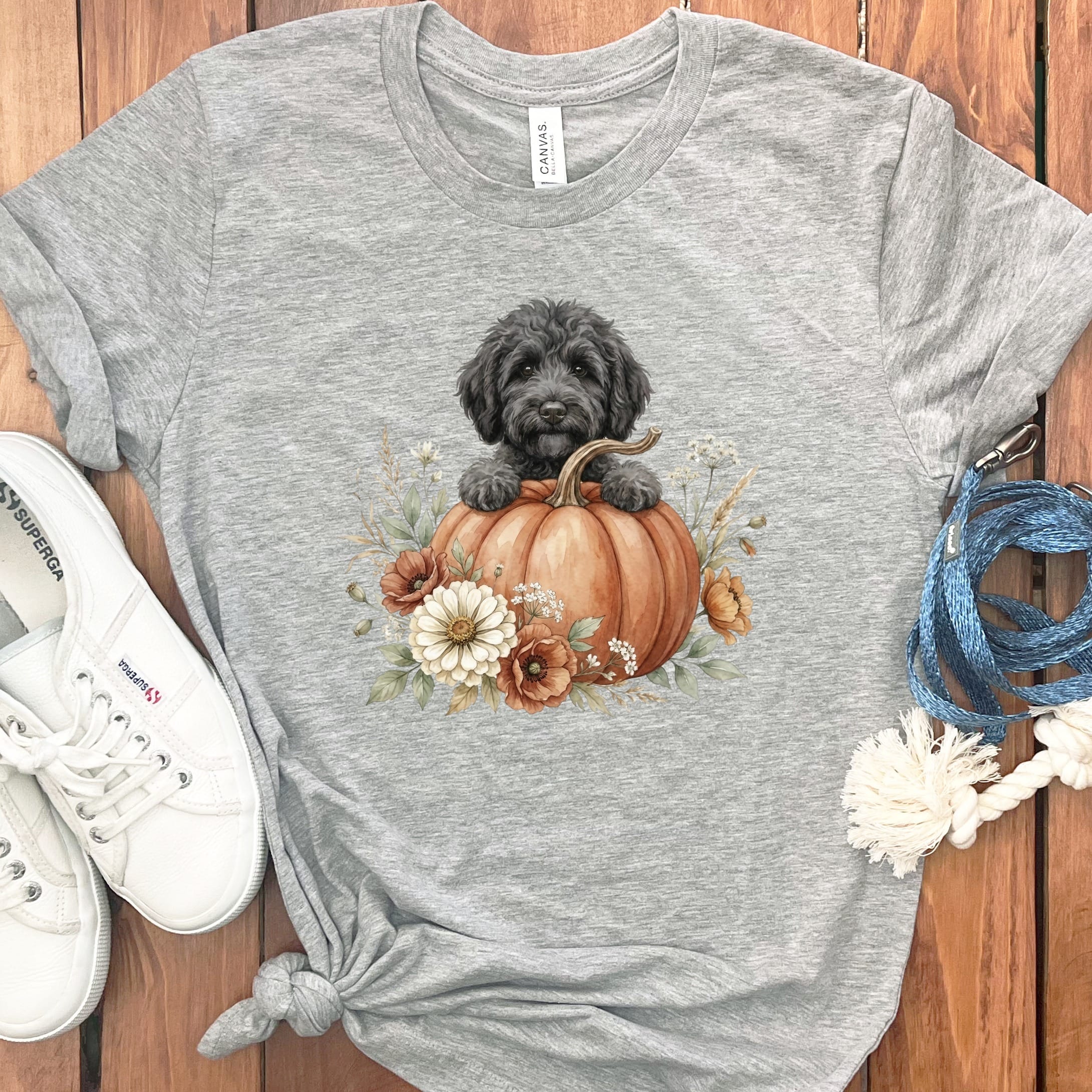 Black Goldendoodle Fall T-Shirt in Athletic Heather / S by Puppy Jo