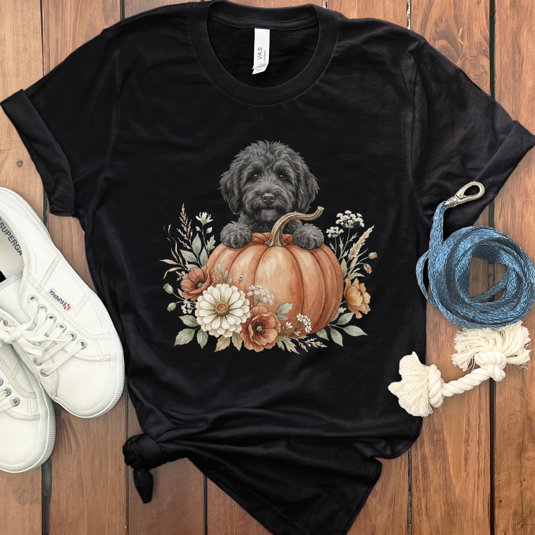 Black Goldendoodle Fall T-Shirt in Black / S by Puppy Jo