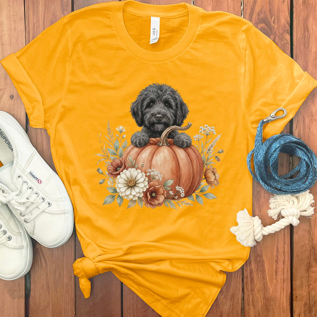 Black Goldendoodle Fall T-Shirt in Gold / S by Puppy Jo