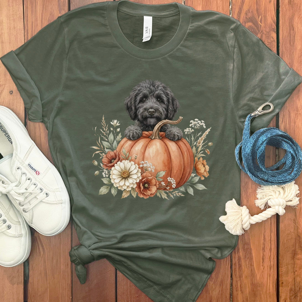 Black Goldendoodle Fall T-Shirt in Military Green / S by Puppy Jo