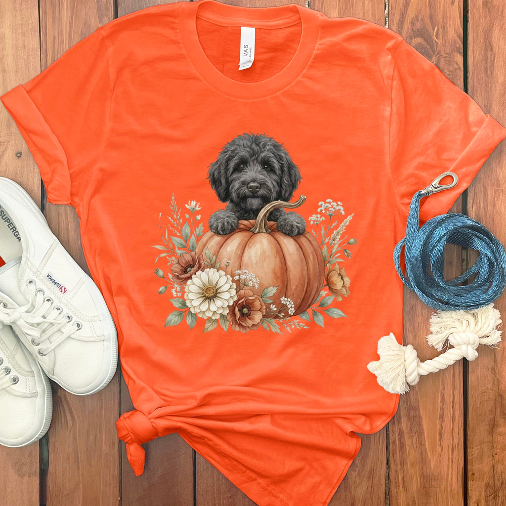 Black Goldendoodle Fall T-Shirt in Orange / S by Puppy Jo