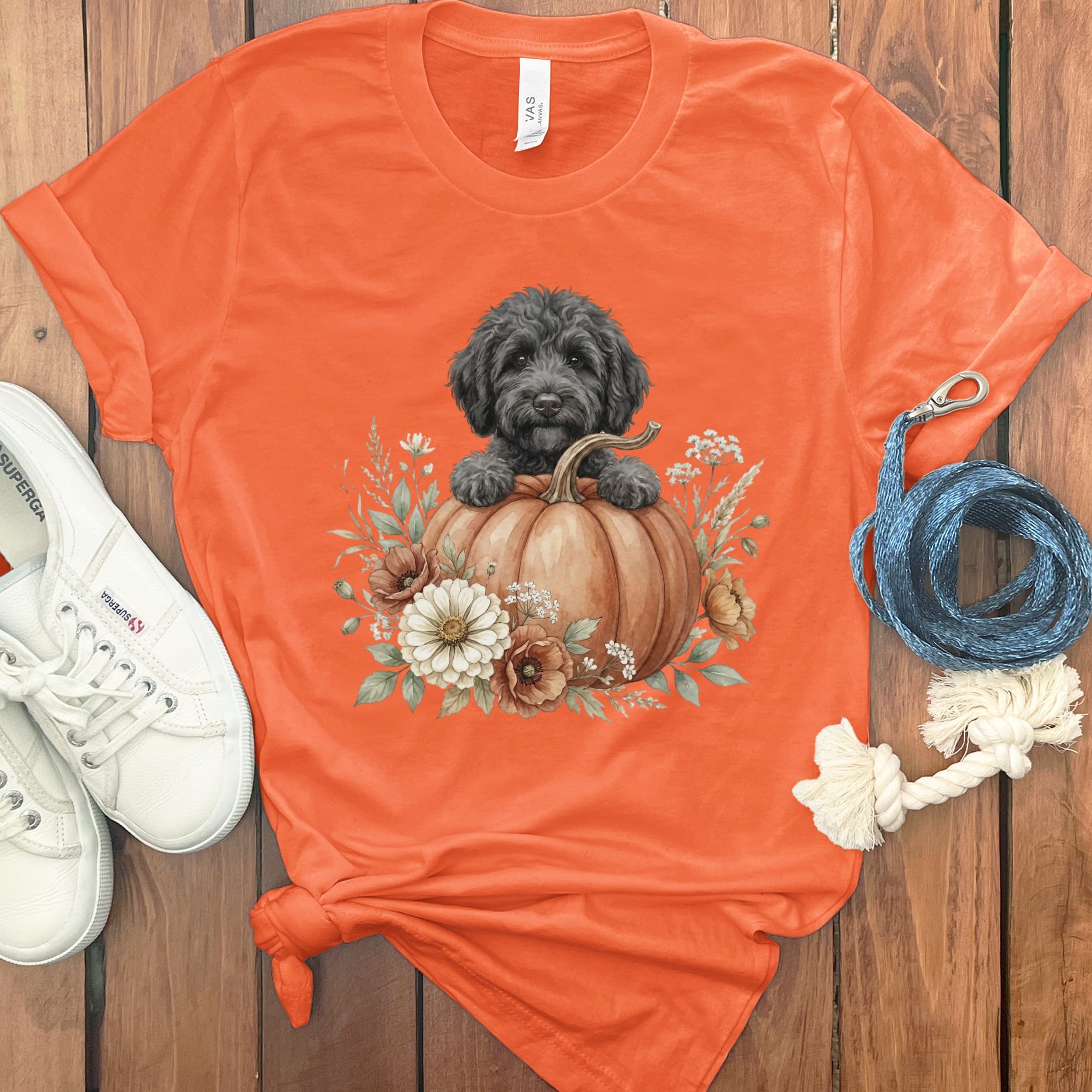 Black Goldendoodle Fall T-Shirt in Orange / S by Puppy Jo