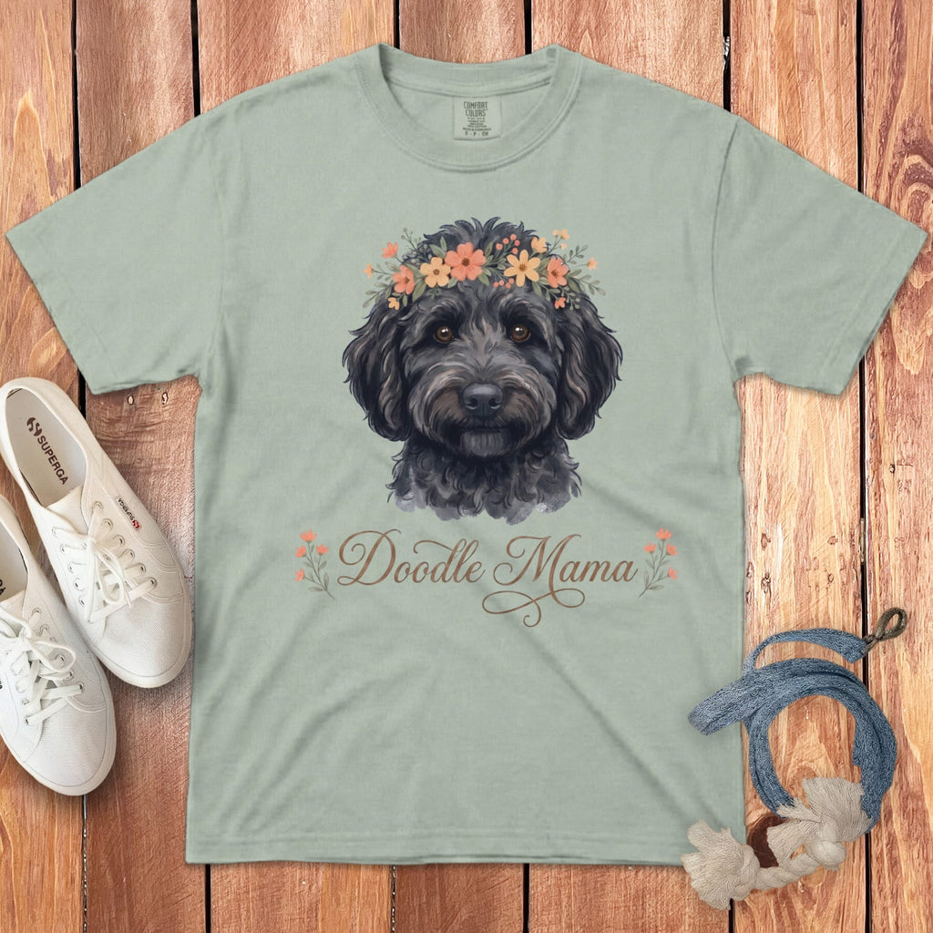 Black Goldendoodle Floral Crown Signature T-Shirt in Bay / S by Puppy Jo