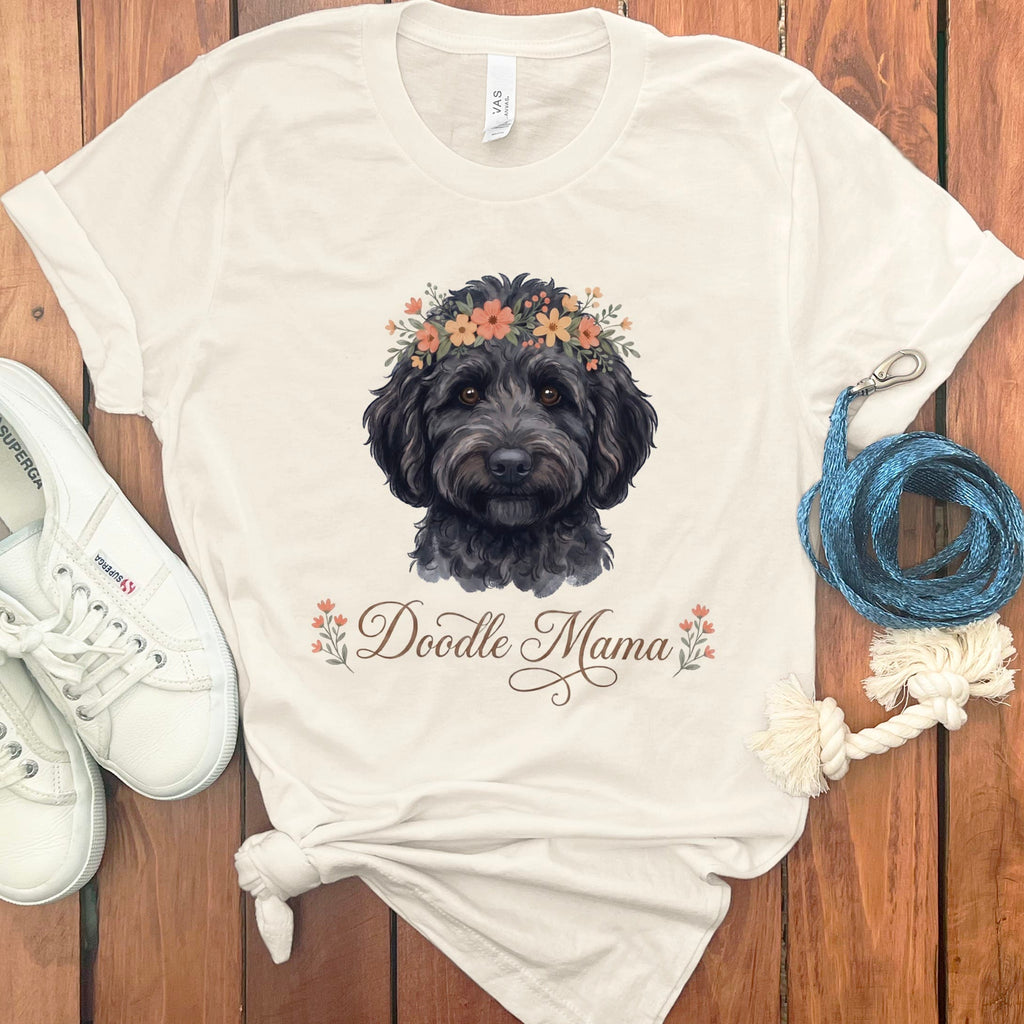 Black Goldendoodle Floral Crown T-Shirt in Natural / S by Puppy Jo