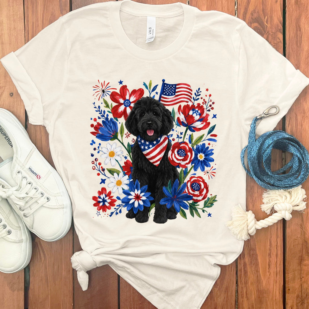 Black Goldendoodle Floral Spirit T-Shirt in Natural / S by Puppy Jo