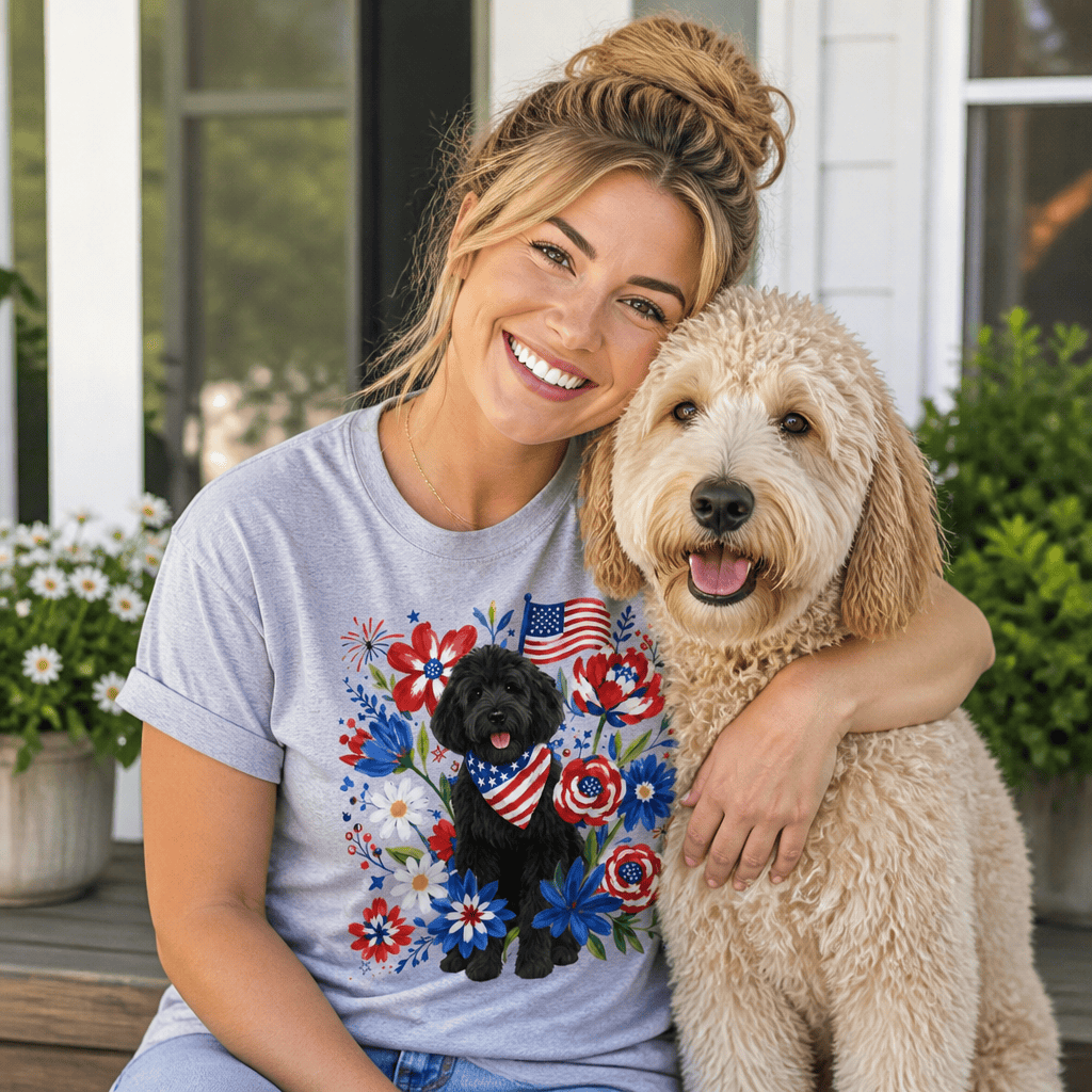 Black Goldendoodle Floral Spirit T-Shirt in by Puppy Jo