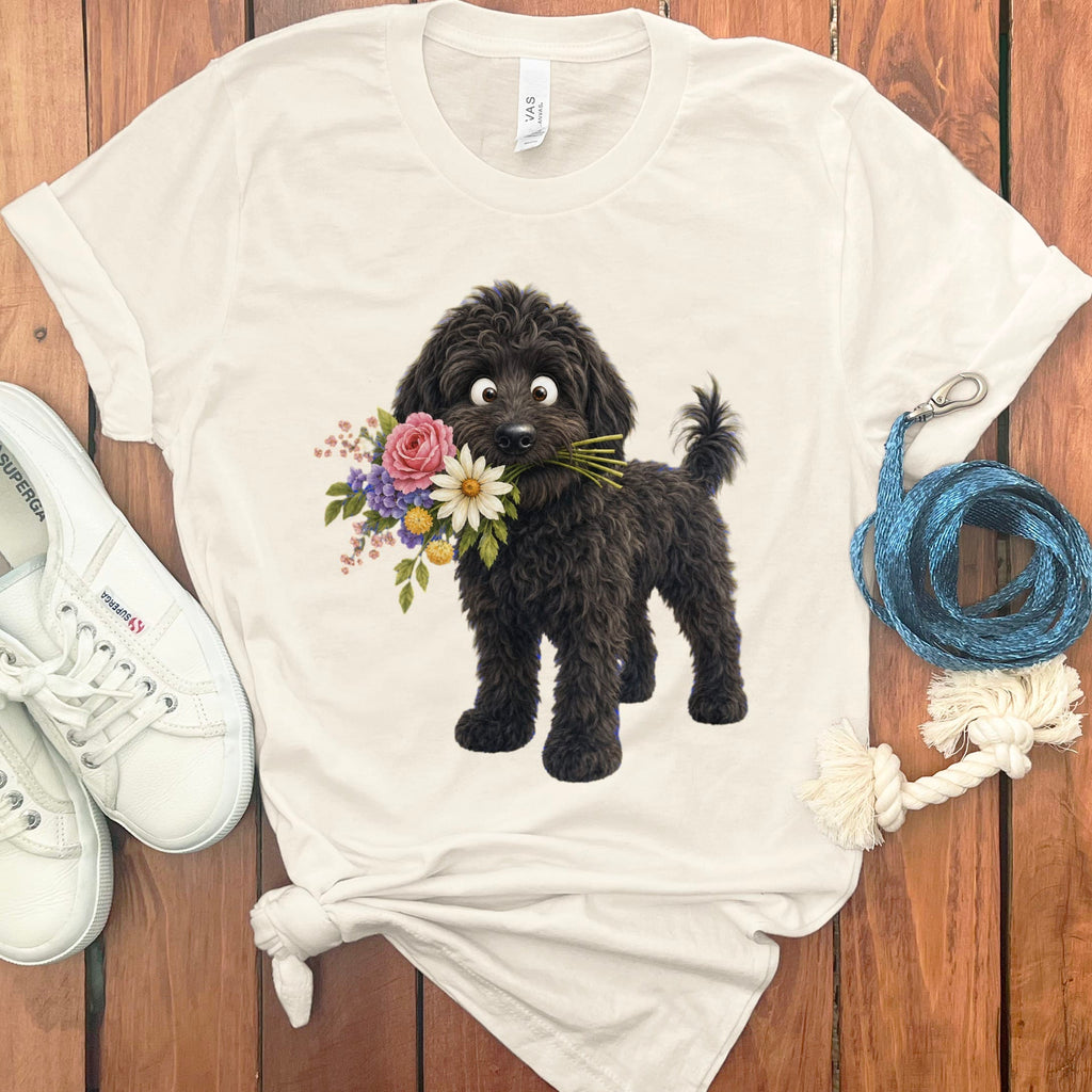 Black Goldendoodle Flower Shop T-Shirt in Natural / S by Puppy Jo