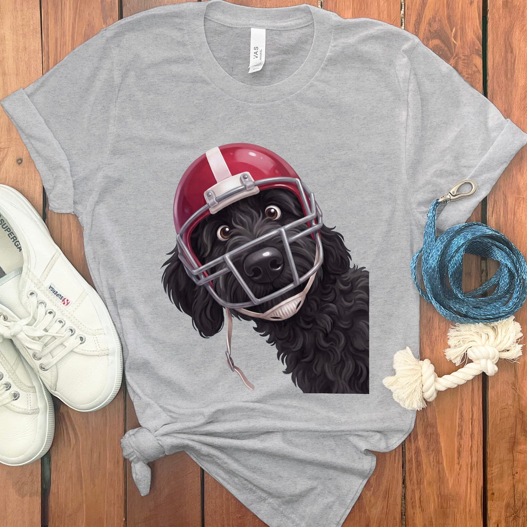 Black Goldendoodle Football Helmet T-Shirt in Athletic Heather / S by Puppy Jo