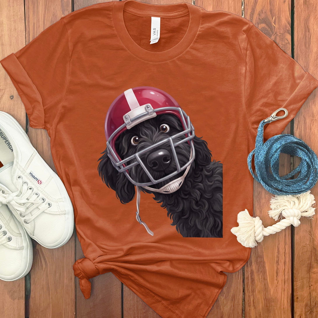 Black Goldendoodle Football Helmet T-Shirt in Autumn / S by Puppy Jo