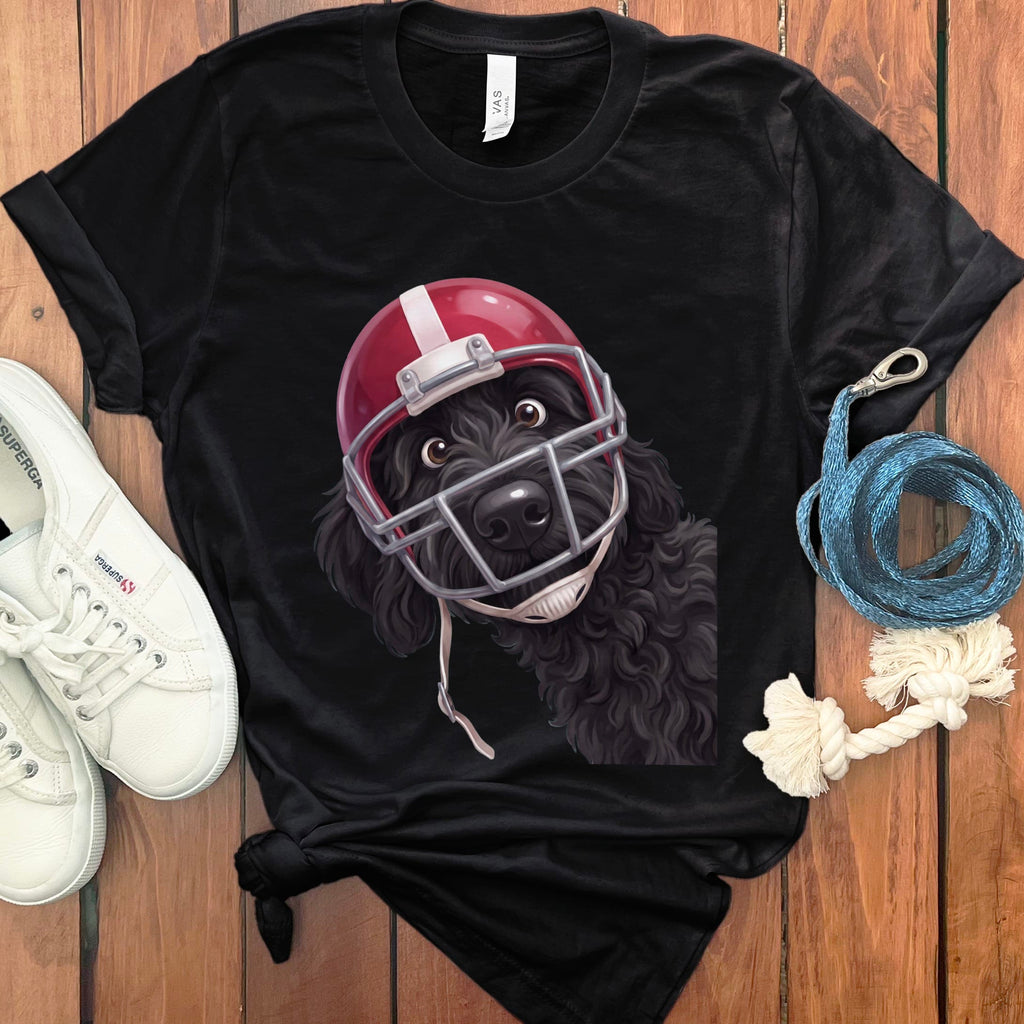 Black Goldendoodle Football Helmet T-Shirt in Black / S by Puppy Jo
