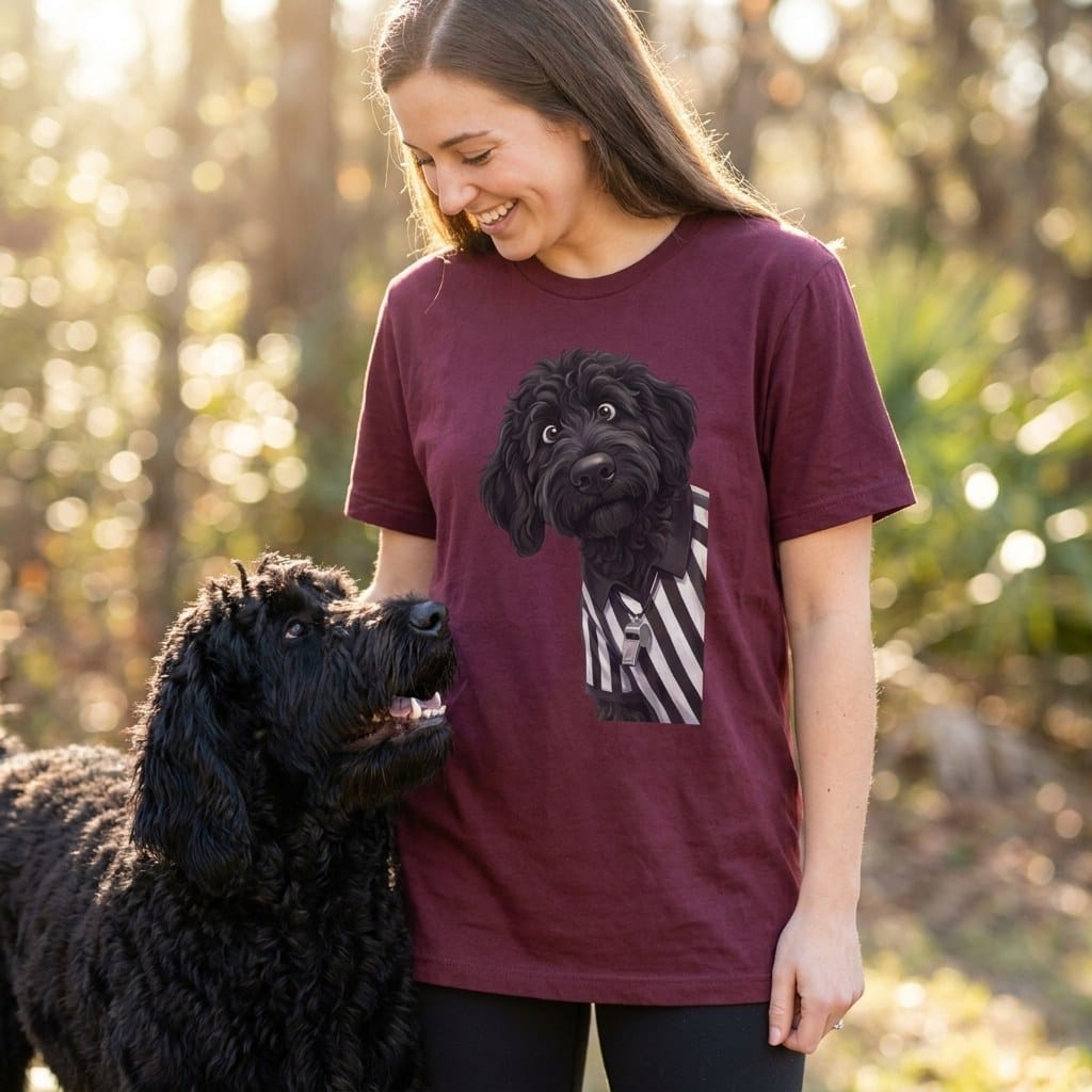 Black Goldendoodle Football Referee T-Shirt in by Puppy Jo