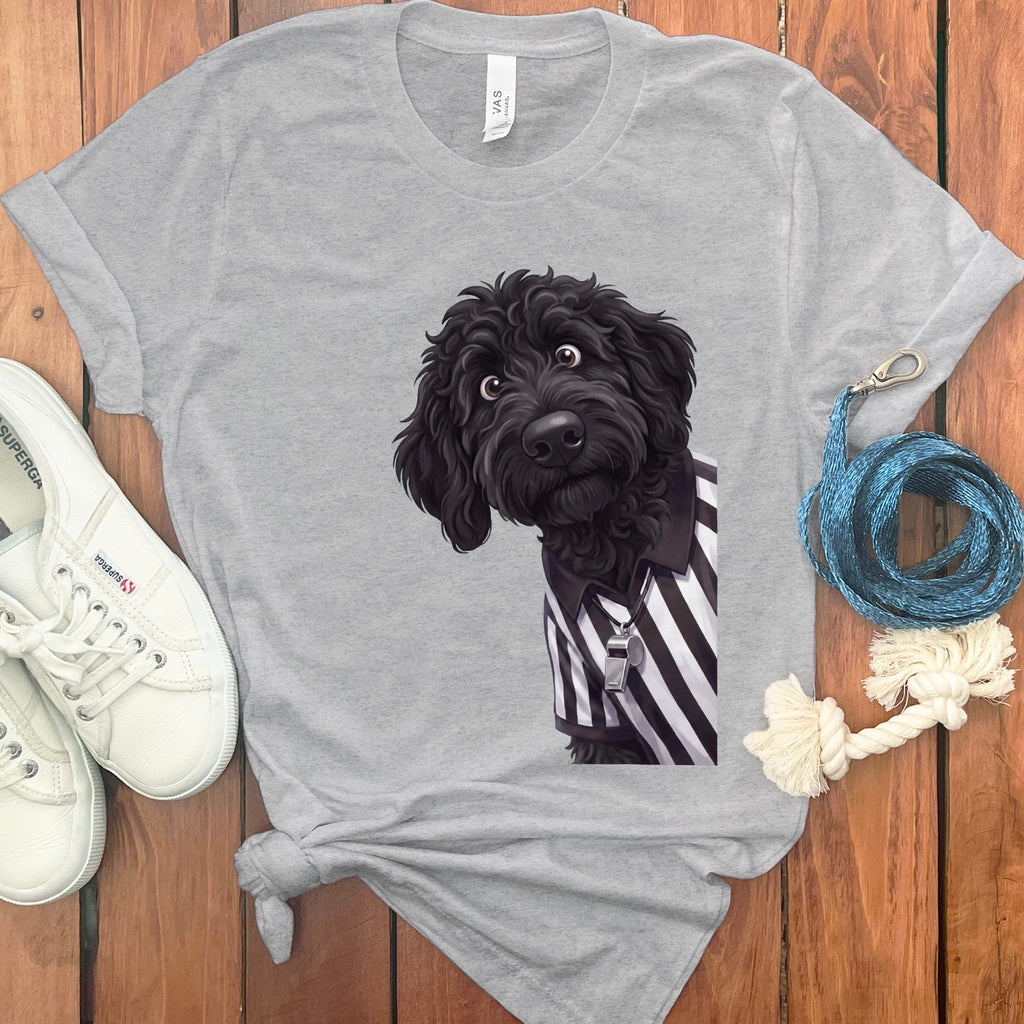 Black Goldendoodle Football Referee T-Shirt in S / Athletic Heather by Puppy Jo