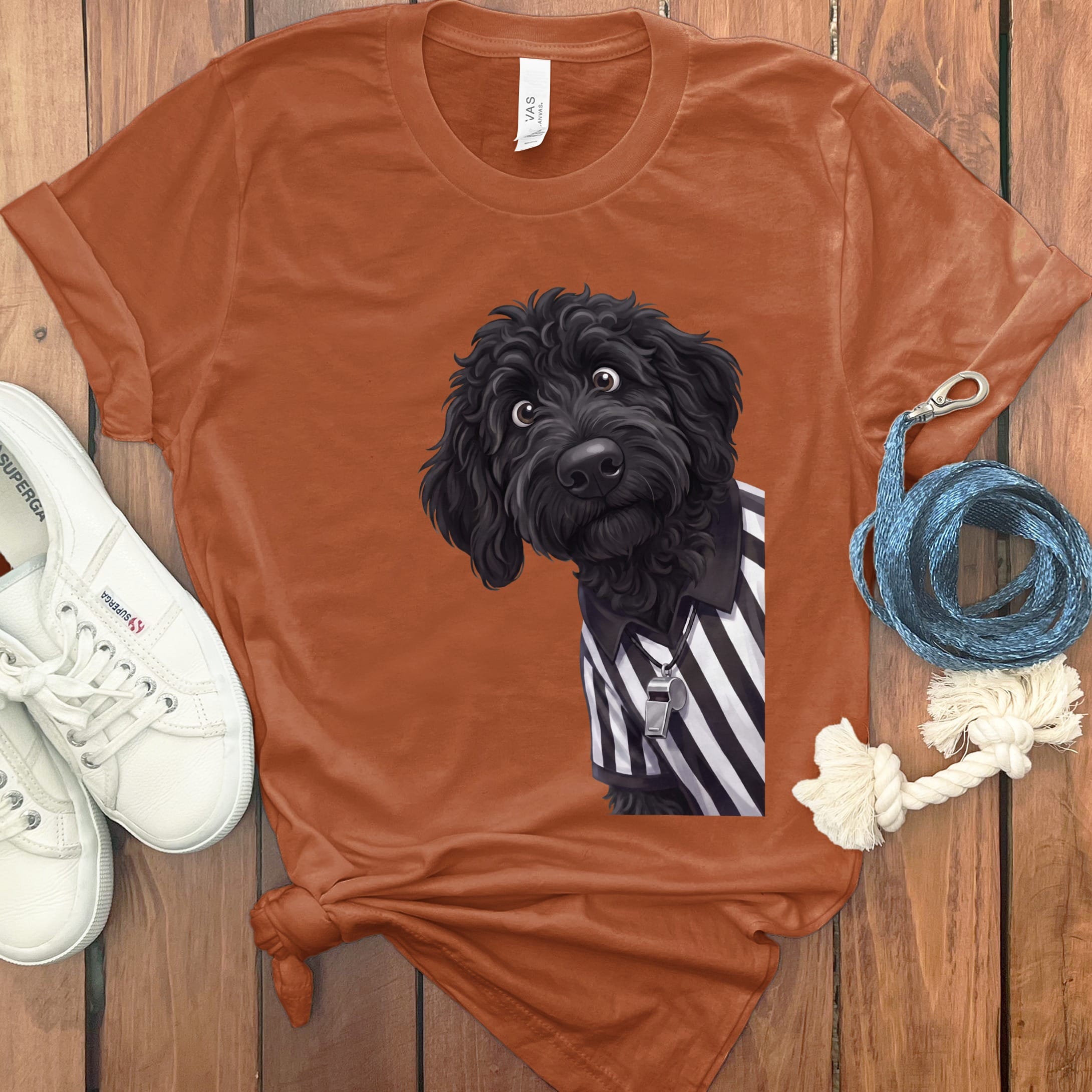 Black Goldendoodle Football Referee T-Shirt in S / Autumn by Puppy Jo