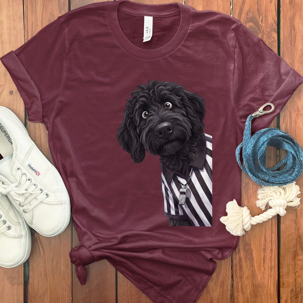 Black Goldendoodle Football Referee T-Shirt in S / Maroon by Puppy Jo