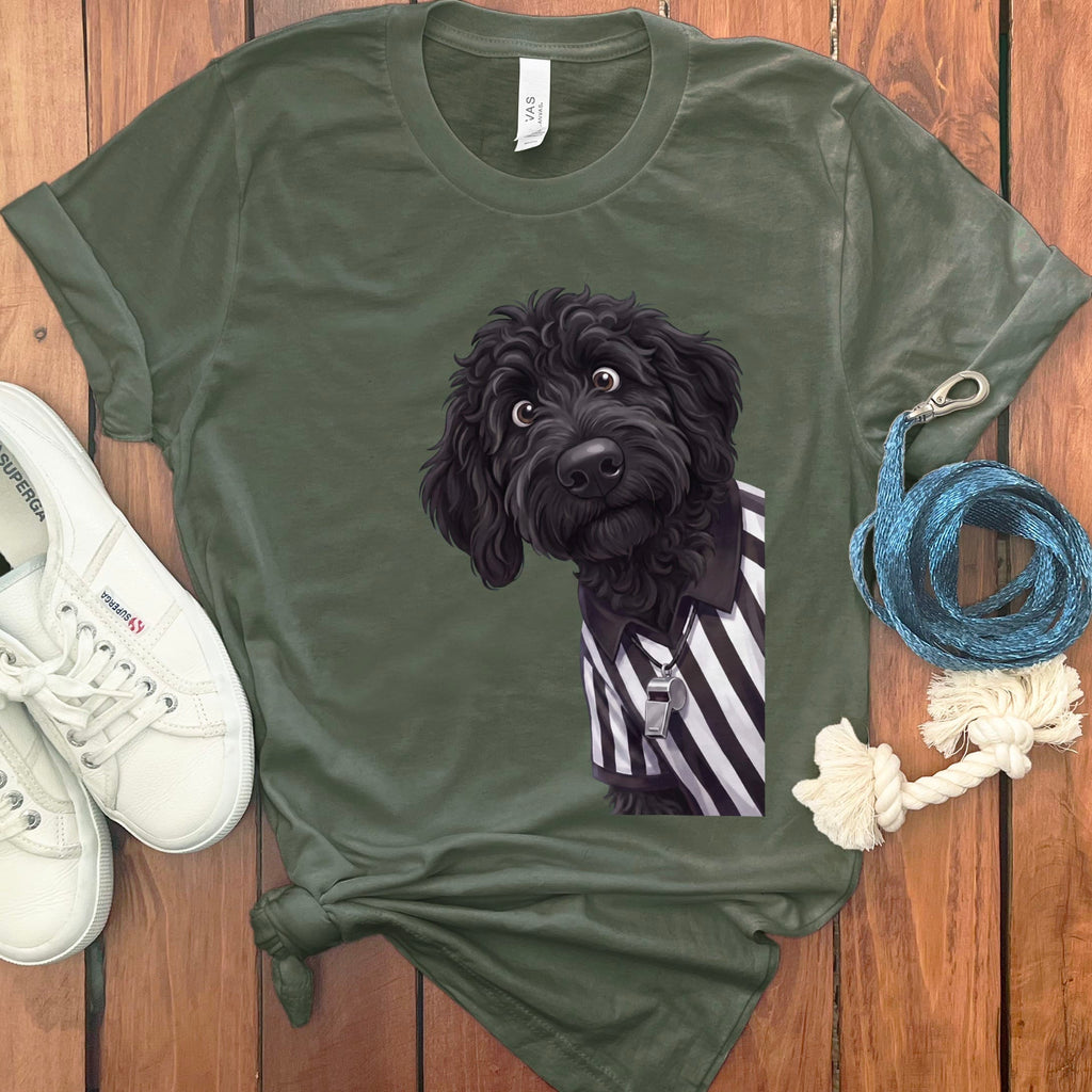 Black Goldendoodle Football Referee T-Shirt in S / Military Green by Puppy Jo