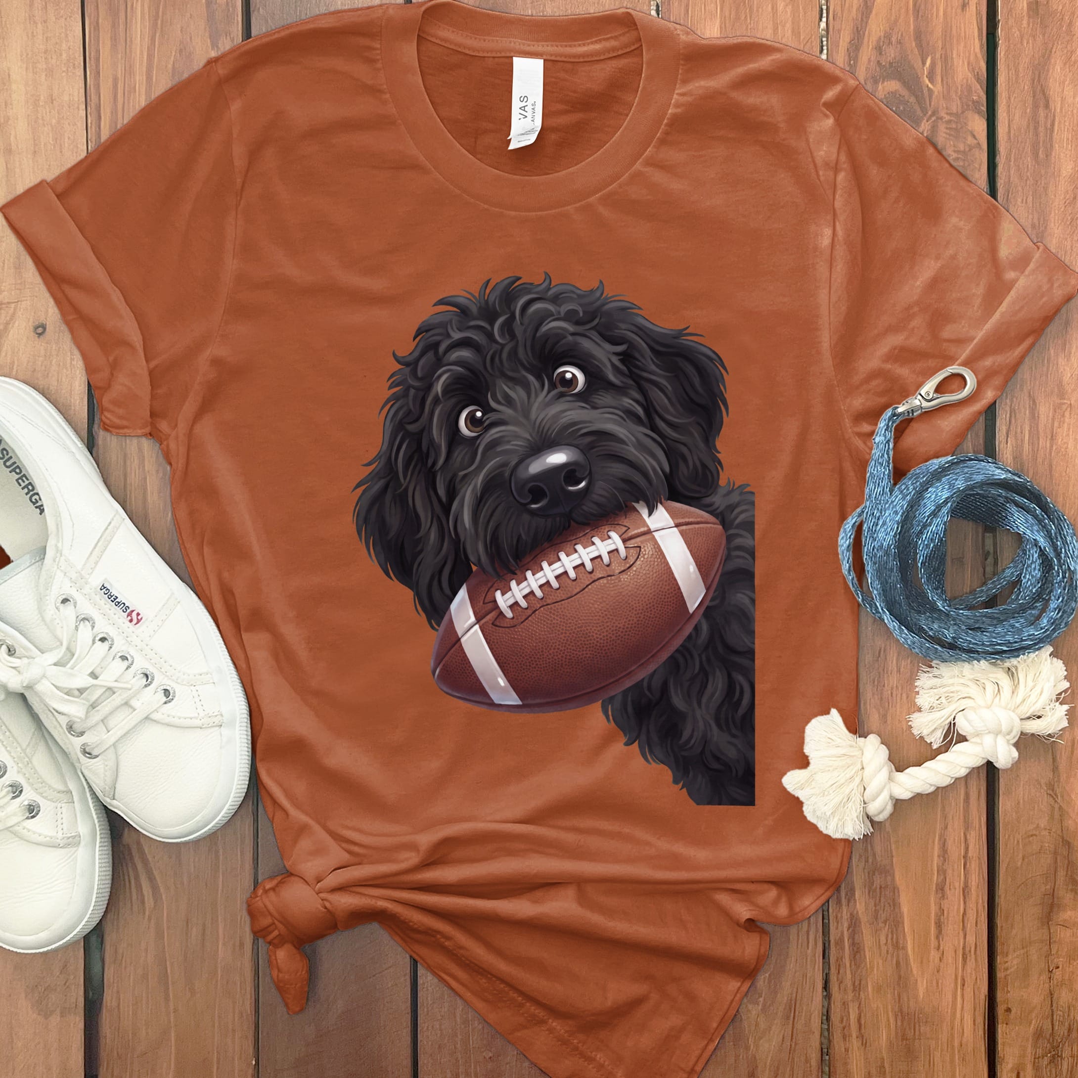 Black Goldendoodle Football T-Shirt in Autumn / S by Puppy Jo