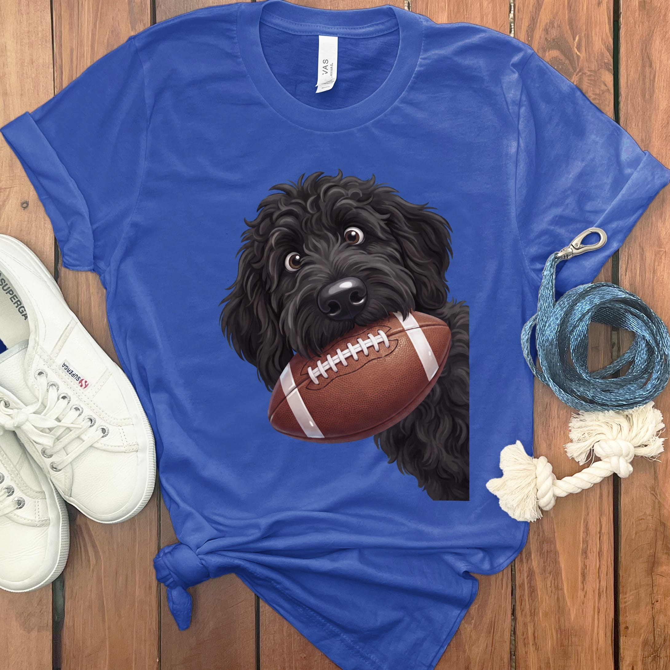 Black Goldendoodle Football T-Shirt in True Royal / S by Puppy Jo