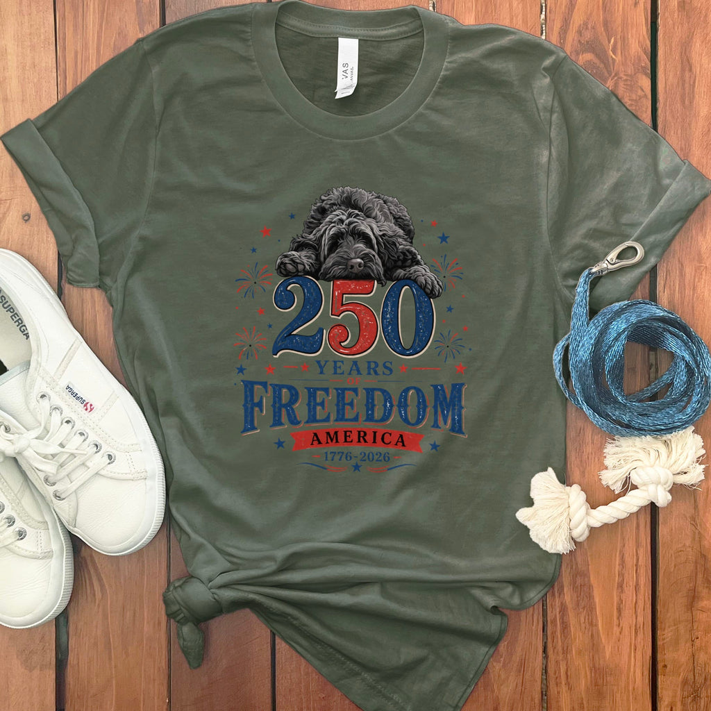 Black Goldendoodle Freedom T-Shirt in Military Green / S by Puppy Jo