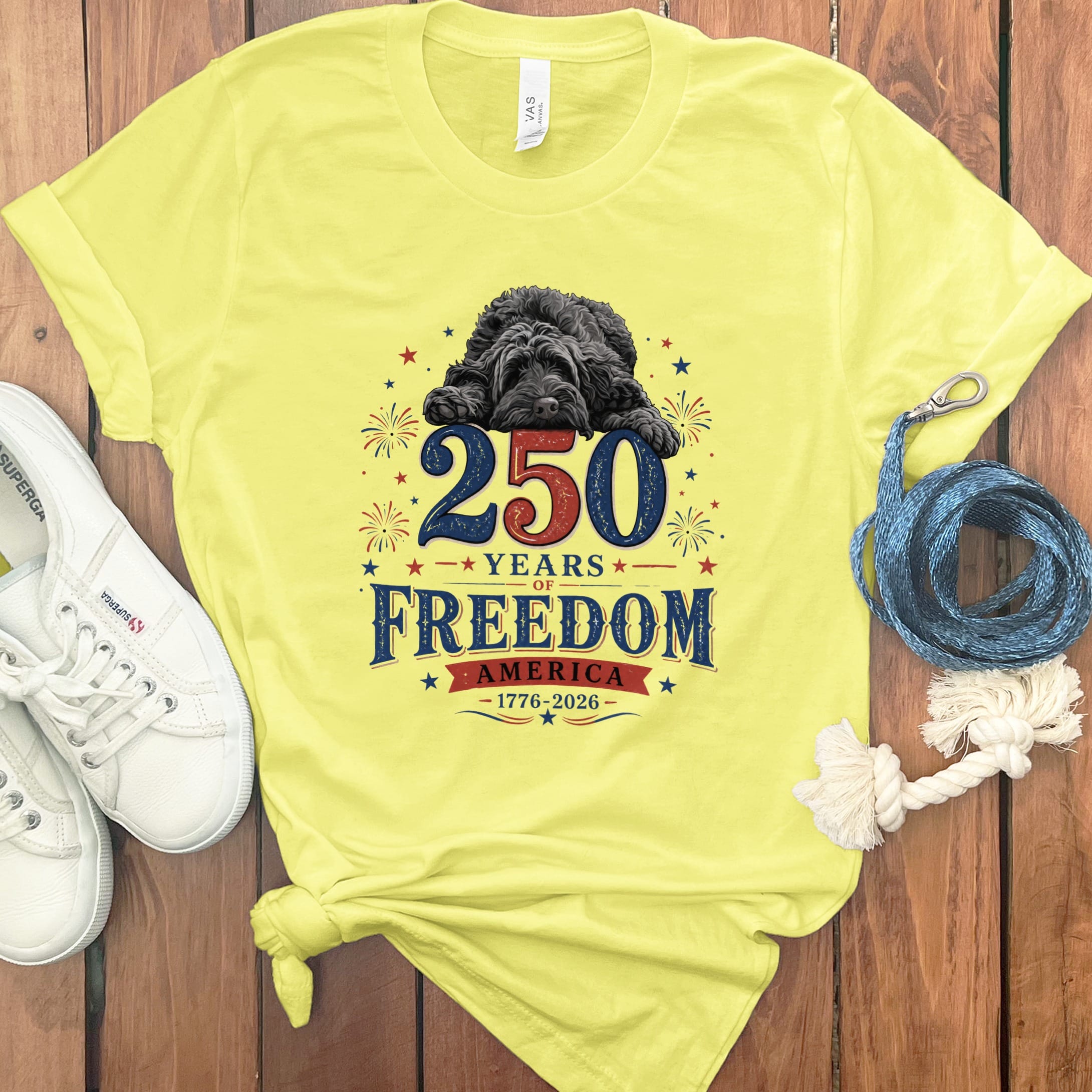 Black Goldendoodle Freedom T-Shirt in Yellow / S by Puppy Jo
