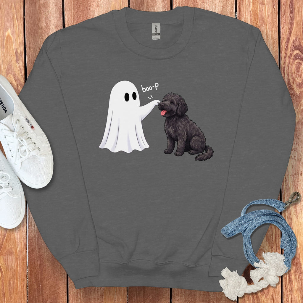Black Goldendoodle Ghost Boop Sweatshirt in Dark Heather / S by Puppy Jo