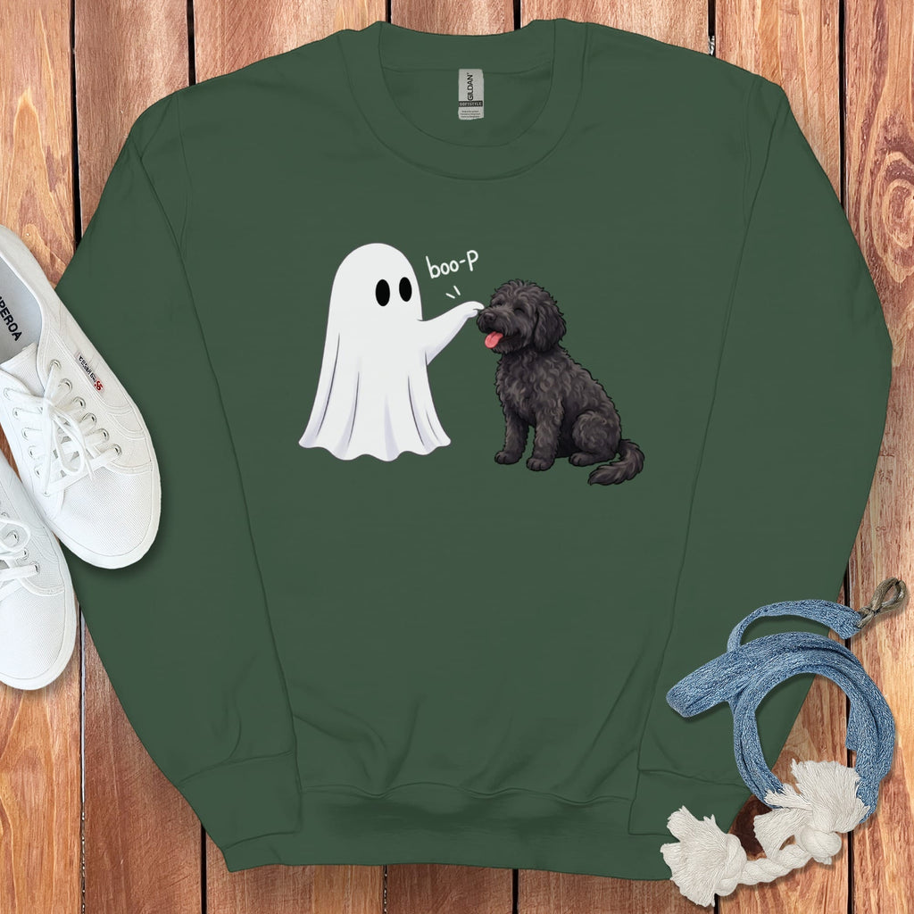 Black Goldendoodle Ghost Boop Sweatshirt in Forest Green / S by Puppy Jo