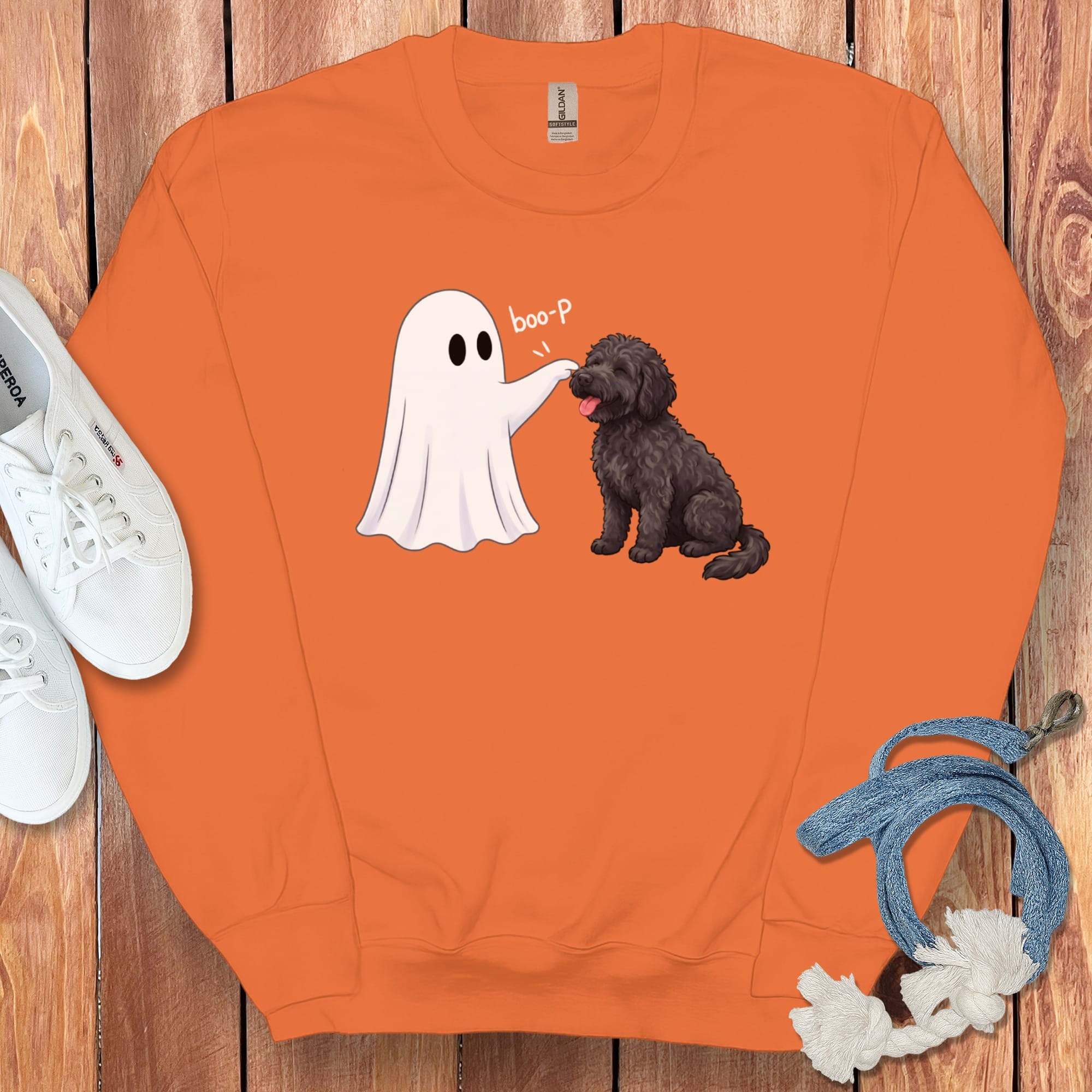 Black Goldendoodle Ghost Boop Sweatshirt in Orange / M by Puppy Jo