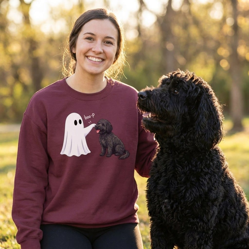 Black Goldendoodle Ghost Boop Sweatshirt in by Puppy Jo