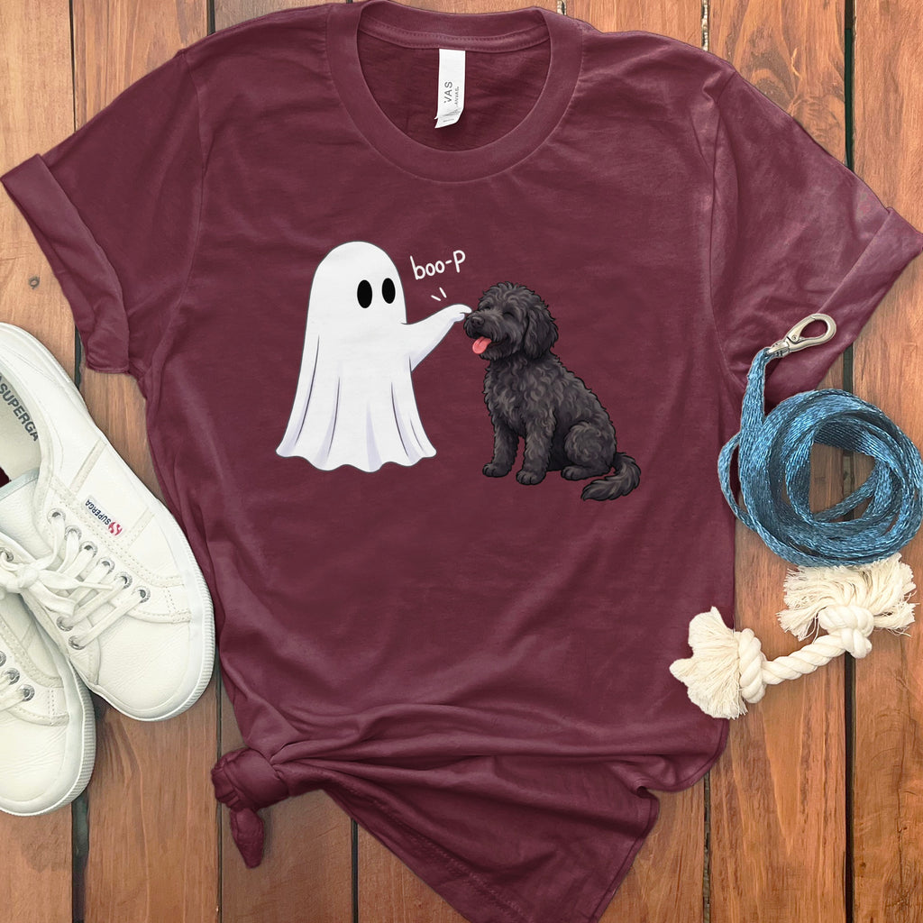 Black Goldendoodle Ghost Boop T-Shirt in Maroon / S by Puppy Jo