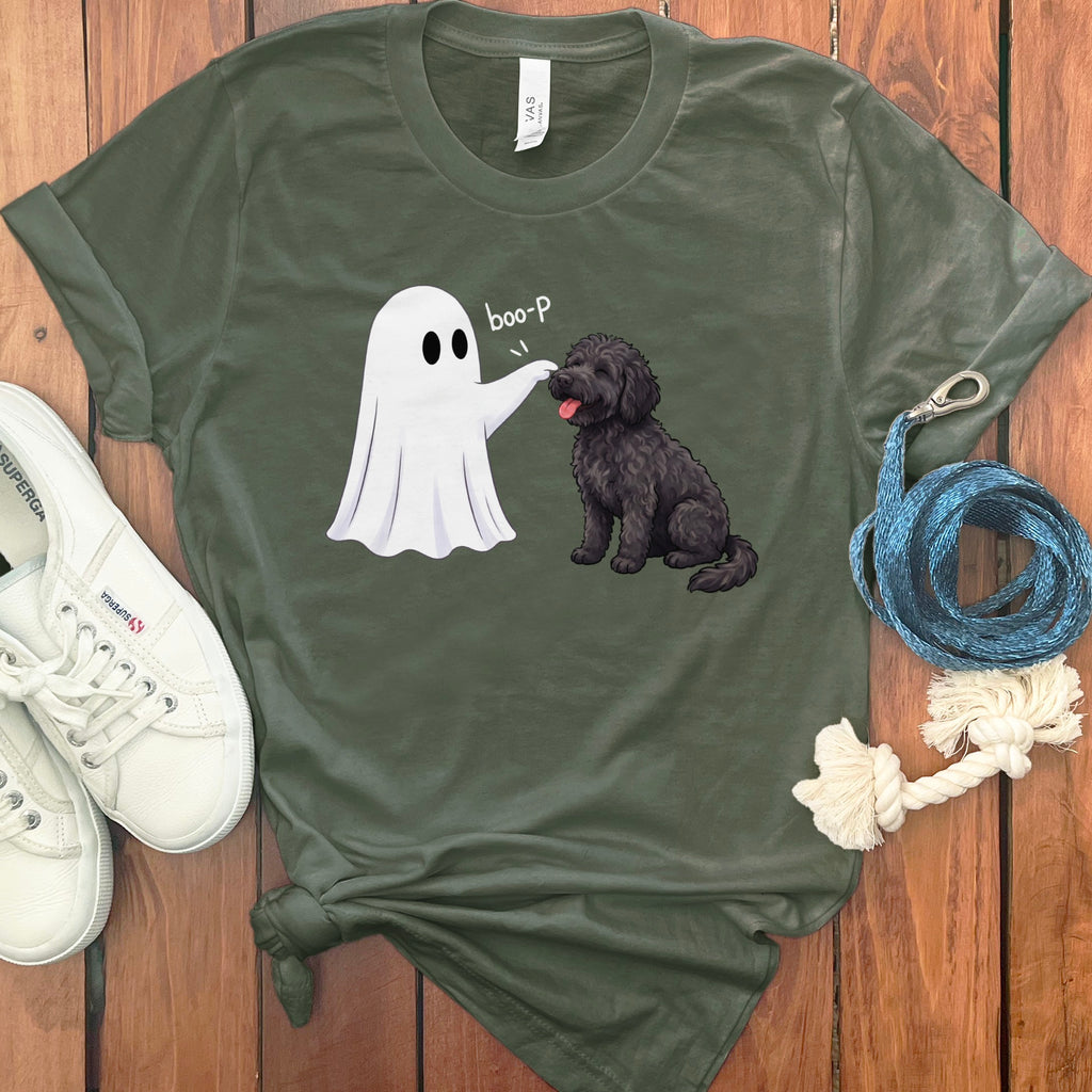 Black Goldendoodle Ghost Boop T-Shirt in Military Green / S by Puppy Jo