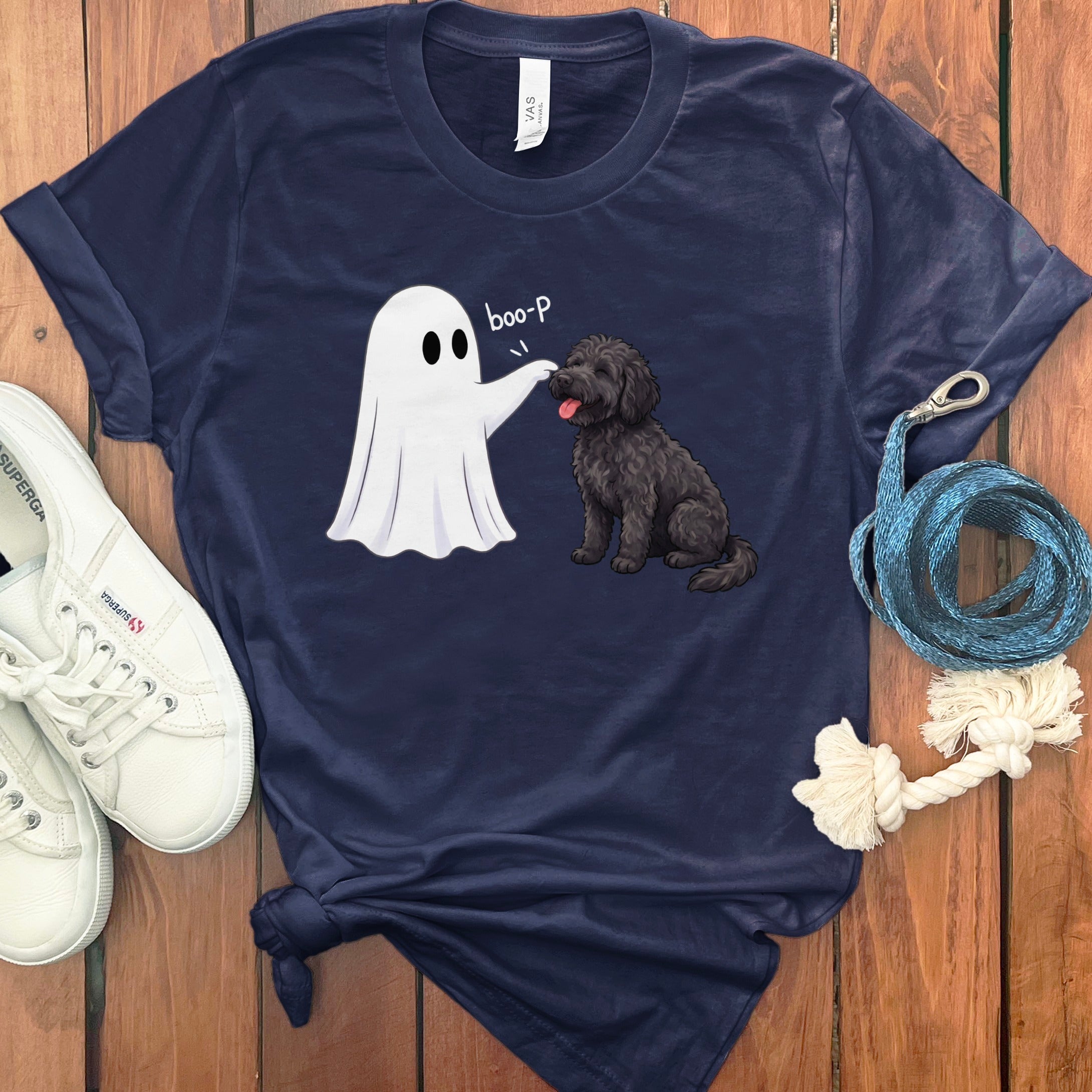Black Goldendoodle Ghost Boop T-Shirt in Navy / S by Puppy Jo