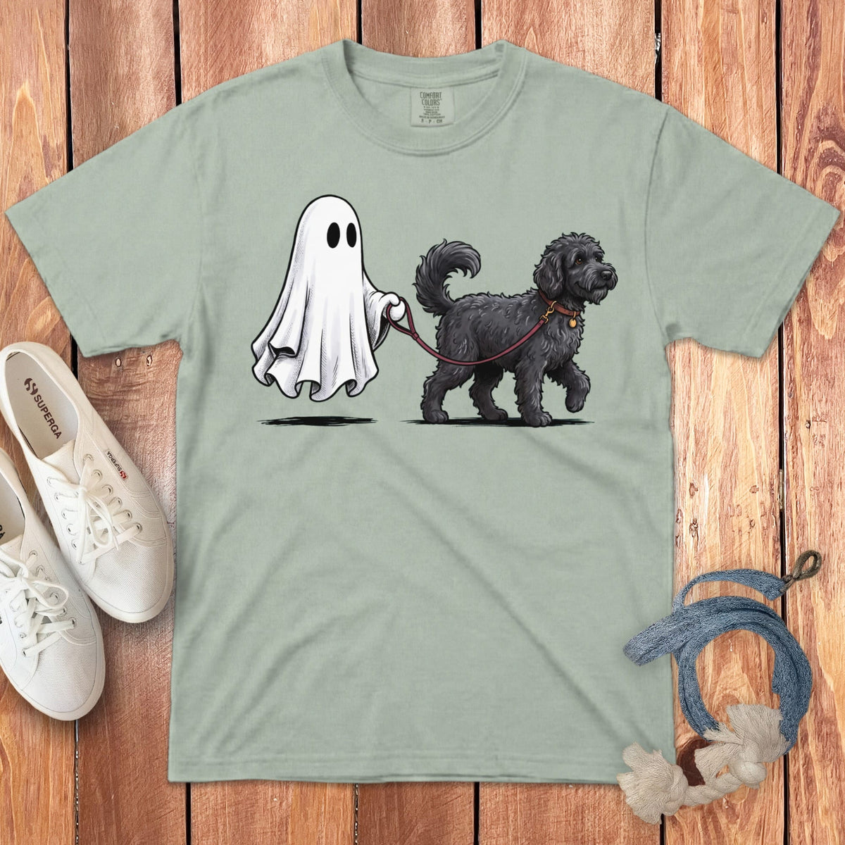 Black Goldendoodle Ghost Walk Signature T-Shirt in Bay / S by Puppy Jo