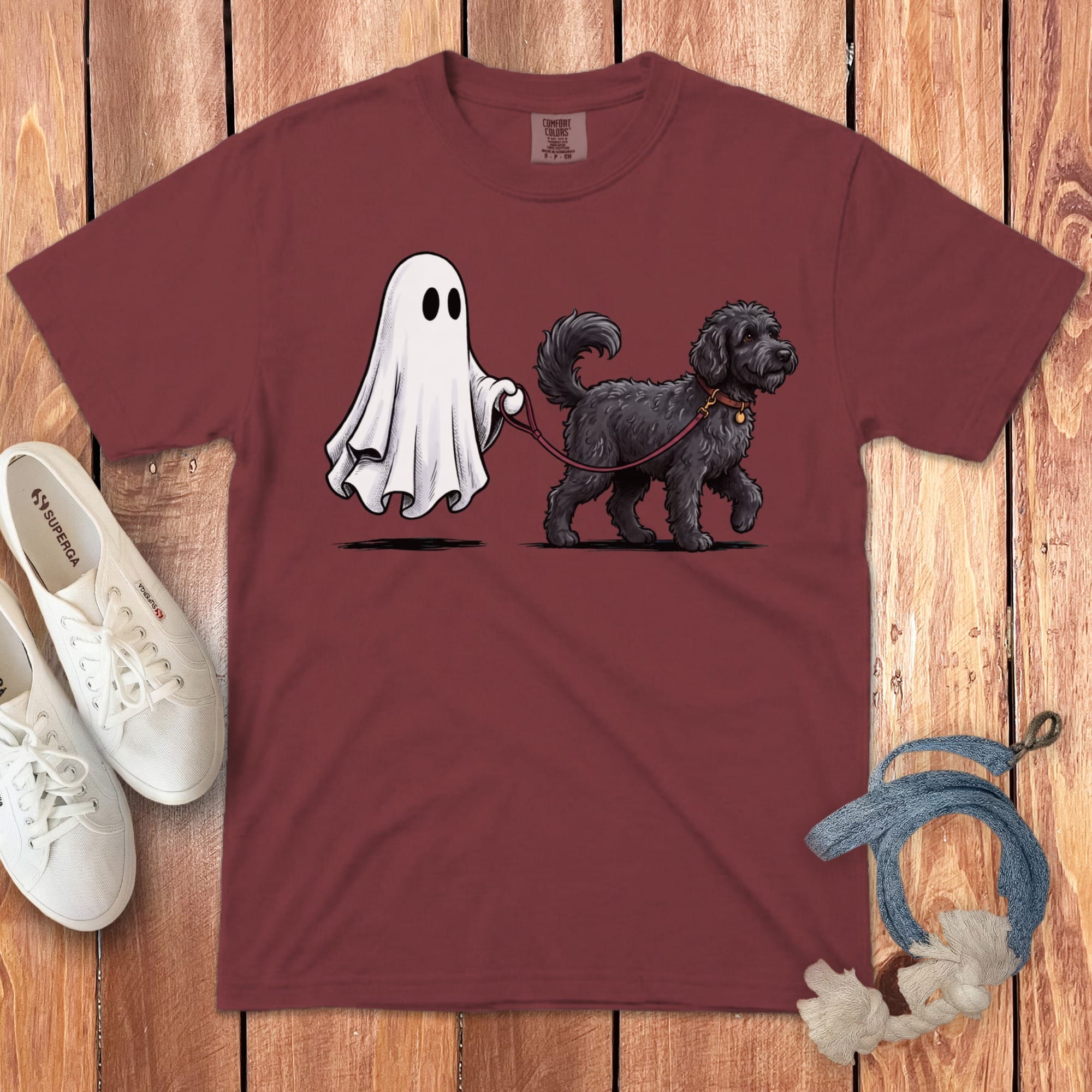 Black Goldendoodle Ghost Walk Signature T-Shirt in Chili / S by Puppy Jo