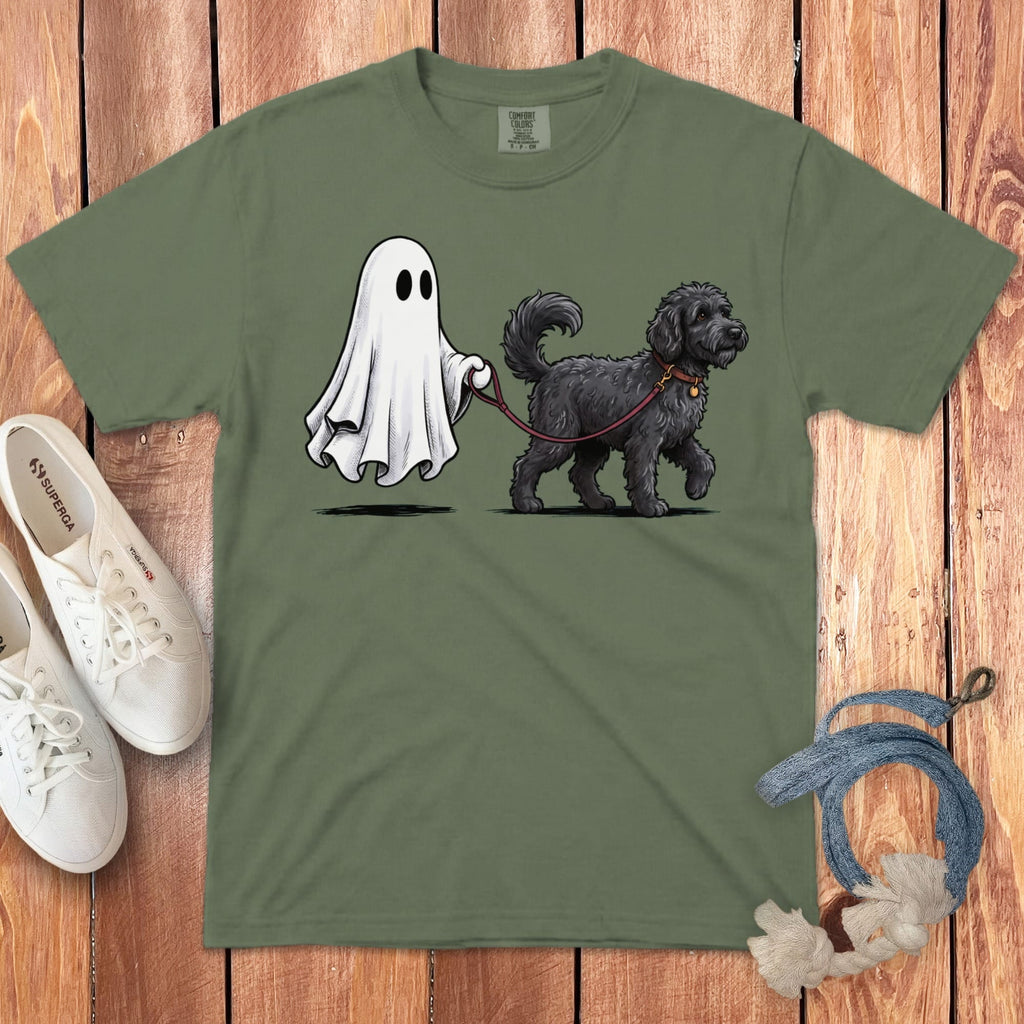 Black Goldendoodle Ghost Walk Signature T-Shirt in Moss / S by Puppy Jo