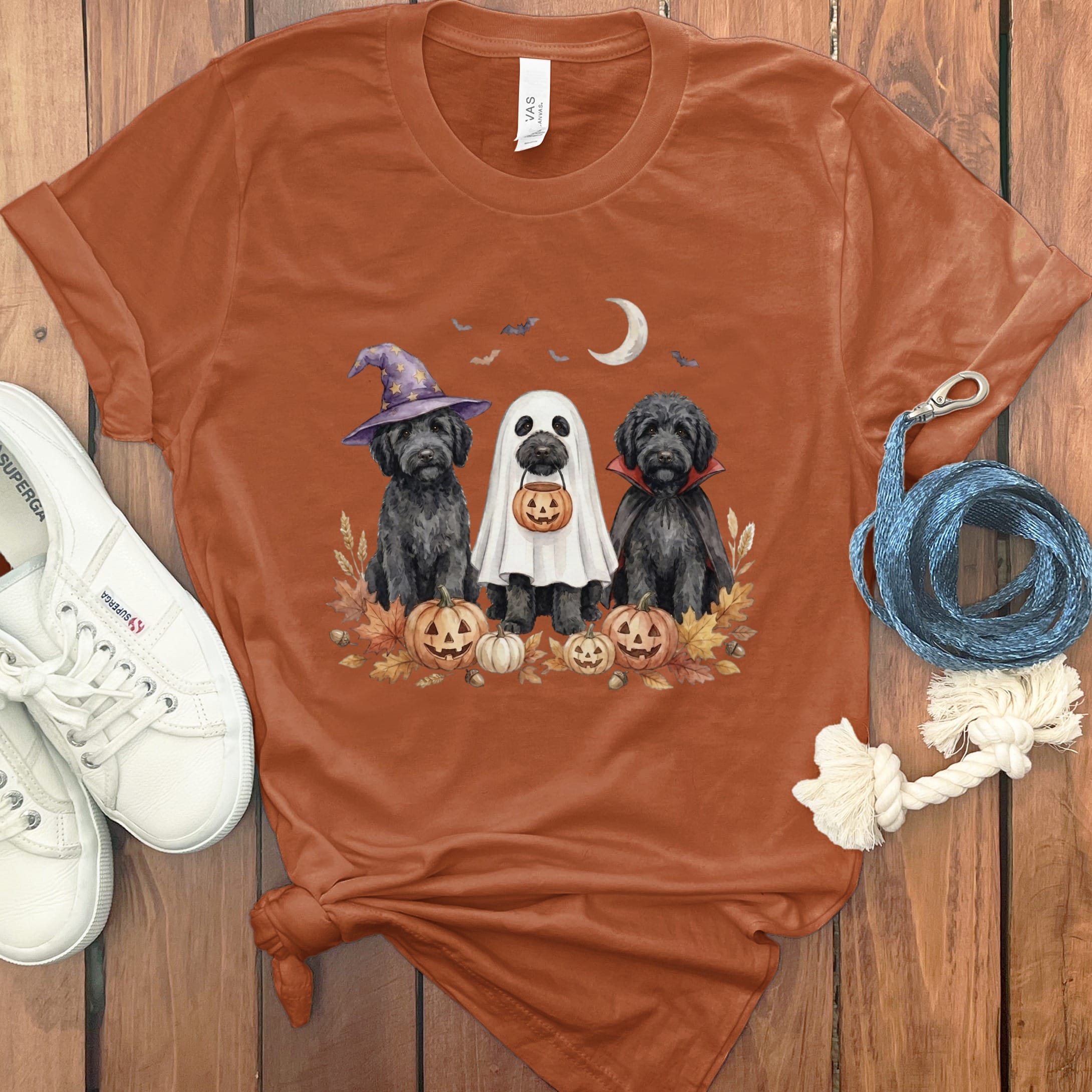 Black Goldendoodle Halloween Crew T-Shirt in Autumn / S by Puppy Jo