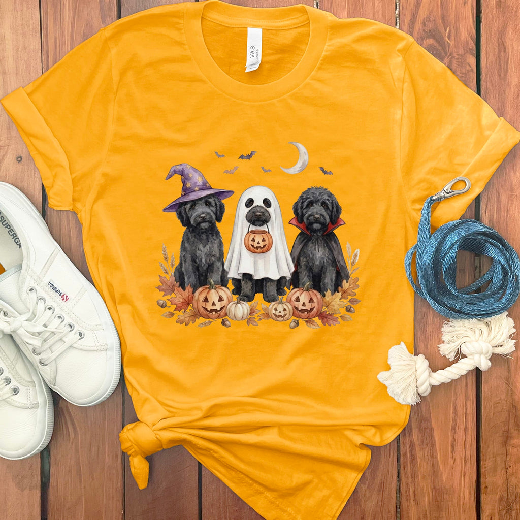 Black Goldendoodle Halloween Crew T-Shirt in Gold / S by Puppy Jo