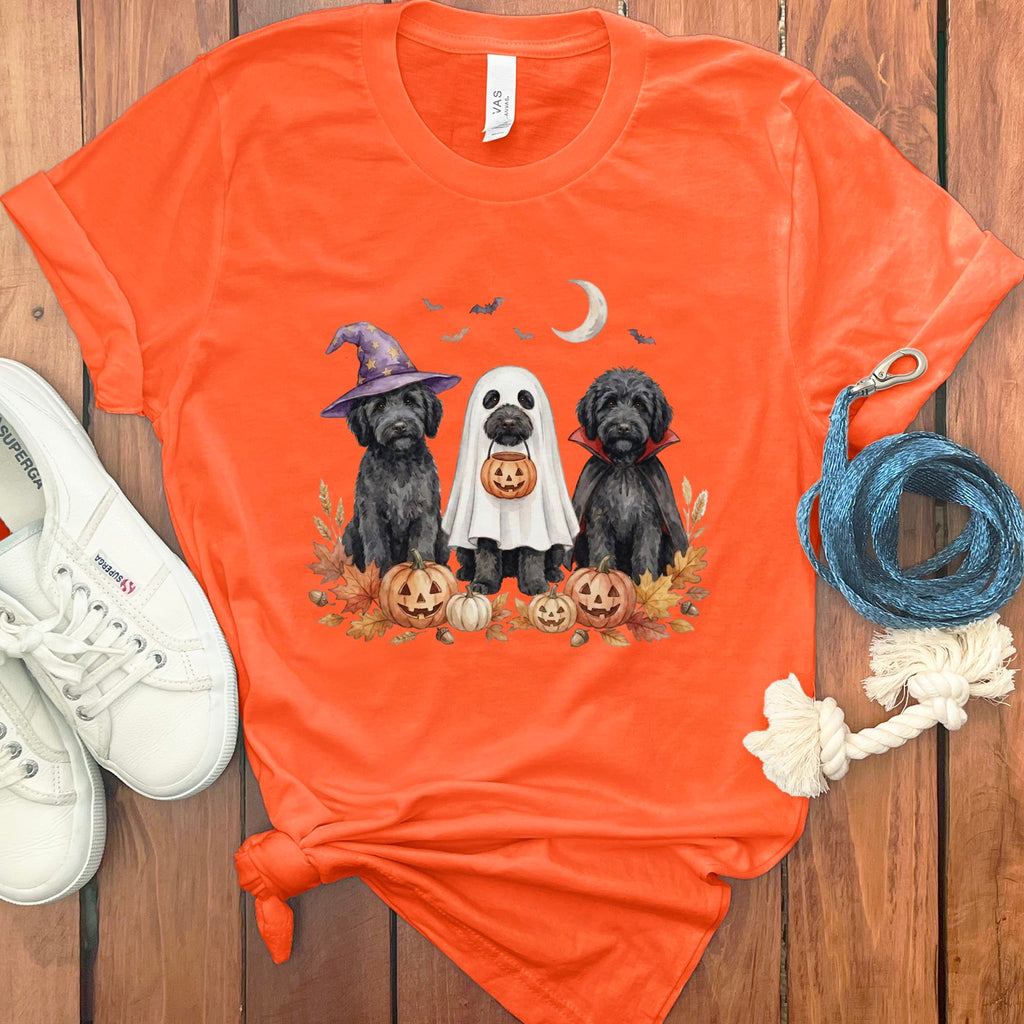 Black Goldendoodle Halloween Crew T-Shirt in Orange / S by Puppy Jo