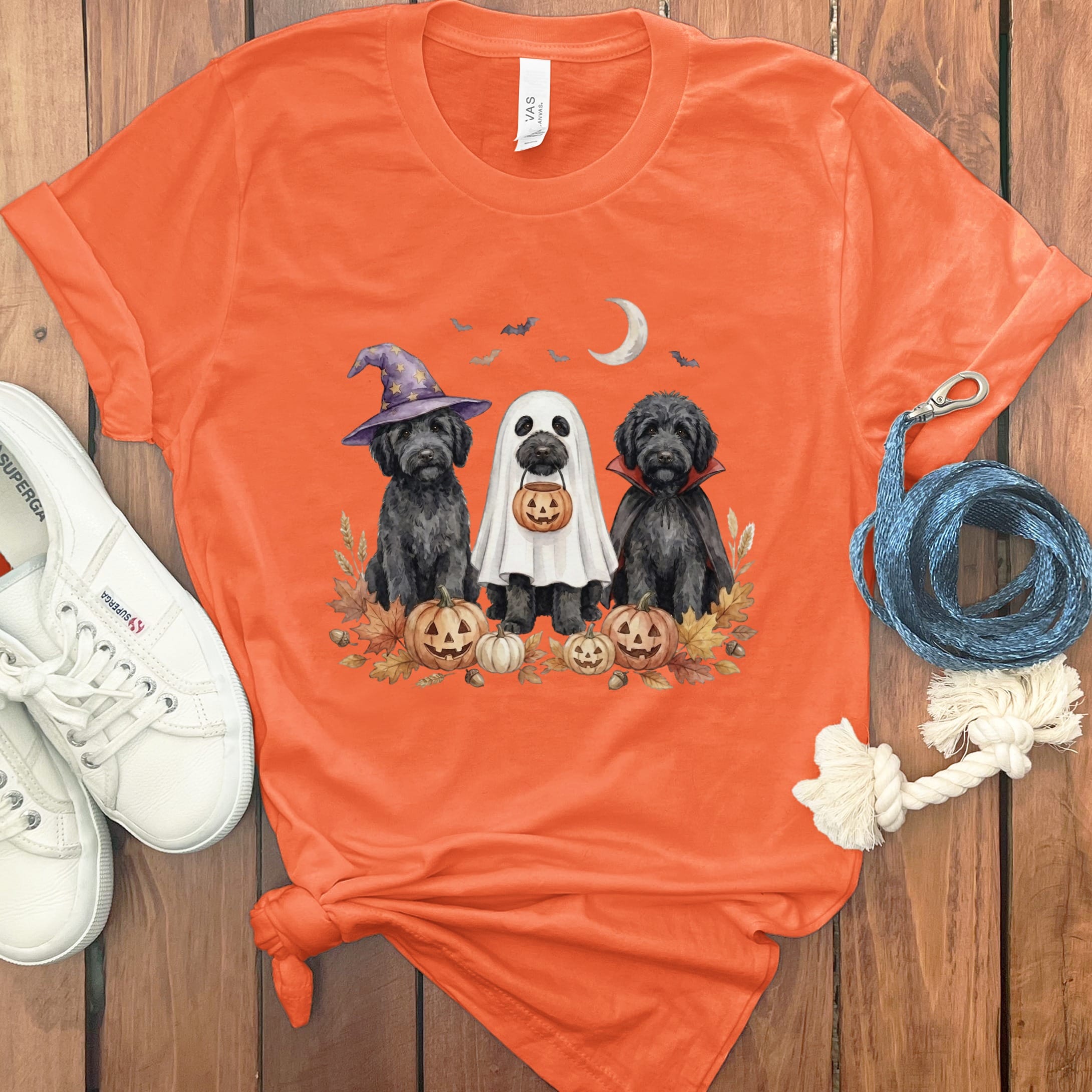 Black Goldendoodle Halloween Crew T-Shirt in Orange / S by Puppy Jo