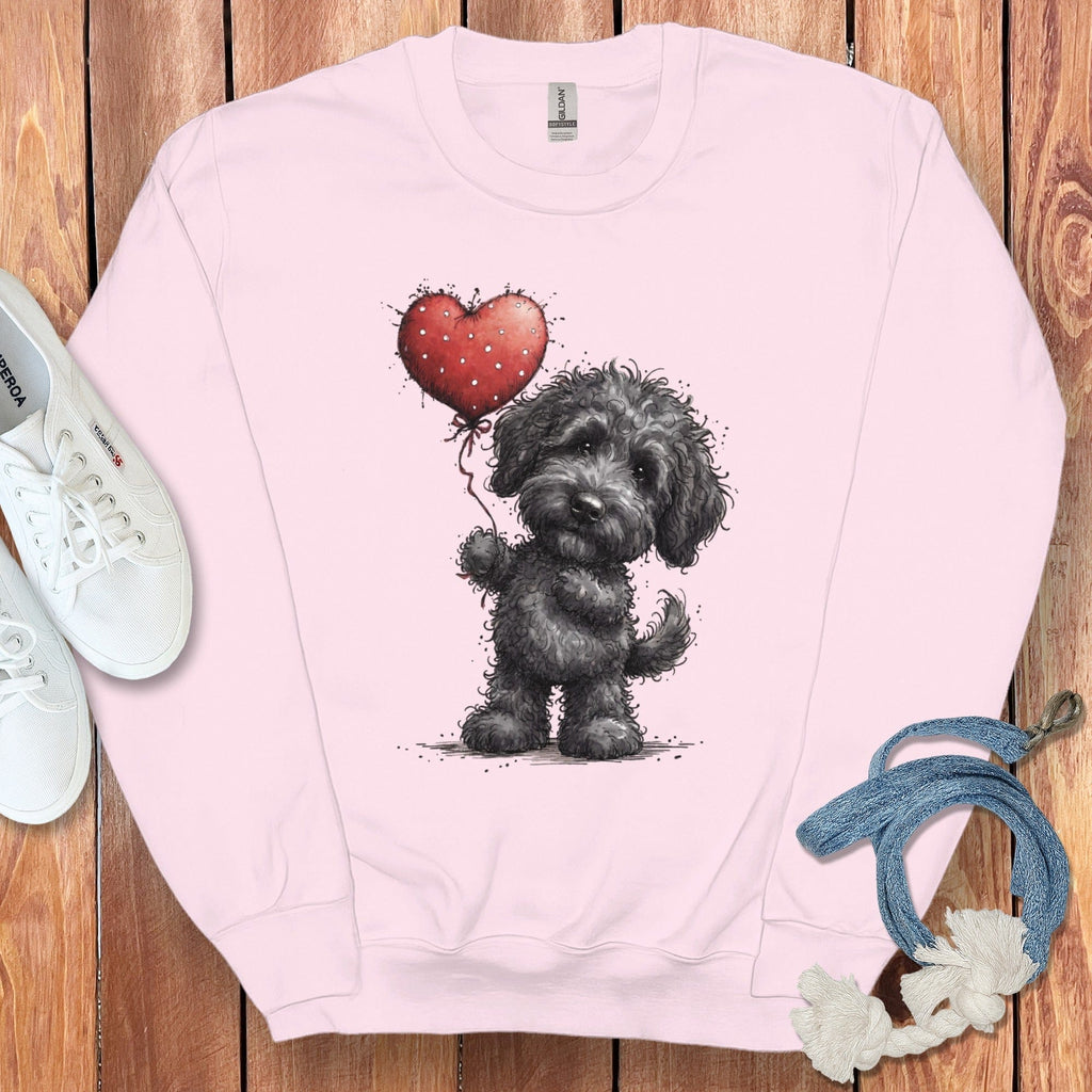 Black Goldendoodle Heart Sweatshirt in Light Pink / S by Puppy Jo